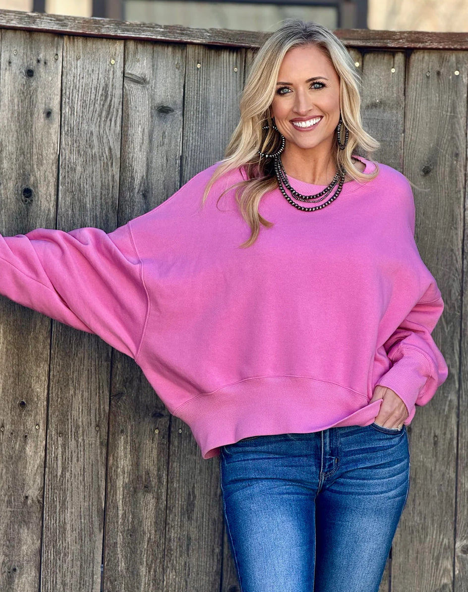 Piper Oversized Sweatshirt-Pink - Forever Western Boutique