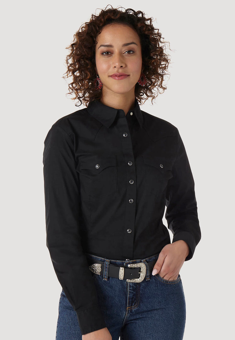 Black Long Sleeve Solid Shirt by Wrangler - Forever Western Boutique