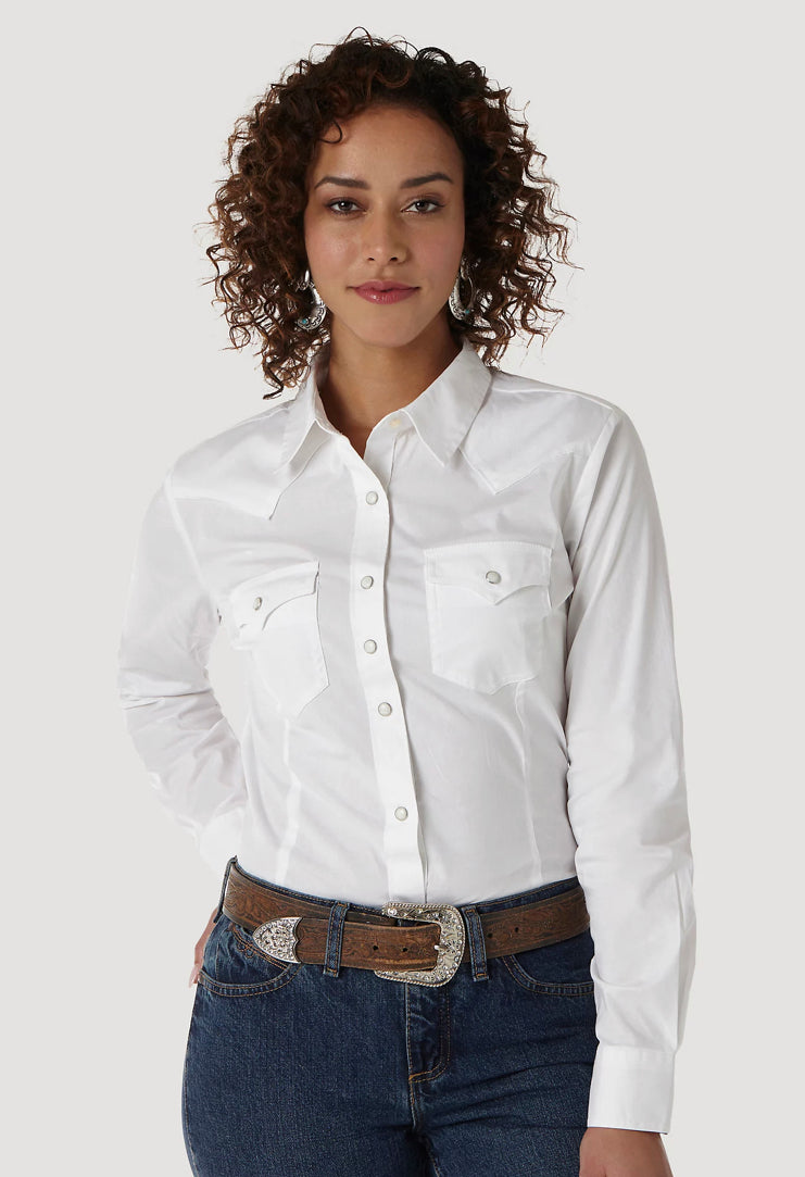 White Long Sleeve Solid Shirt by Wrangler - Forever Western Boutique