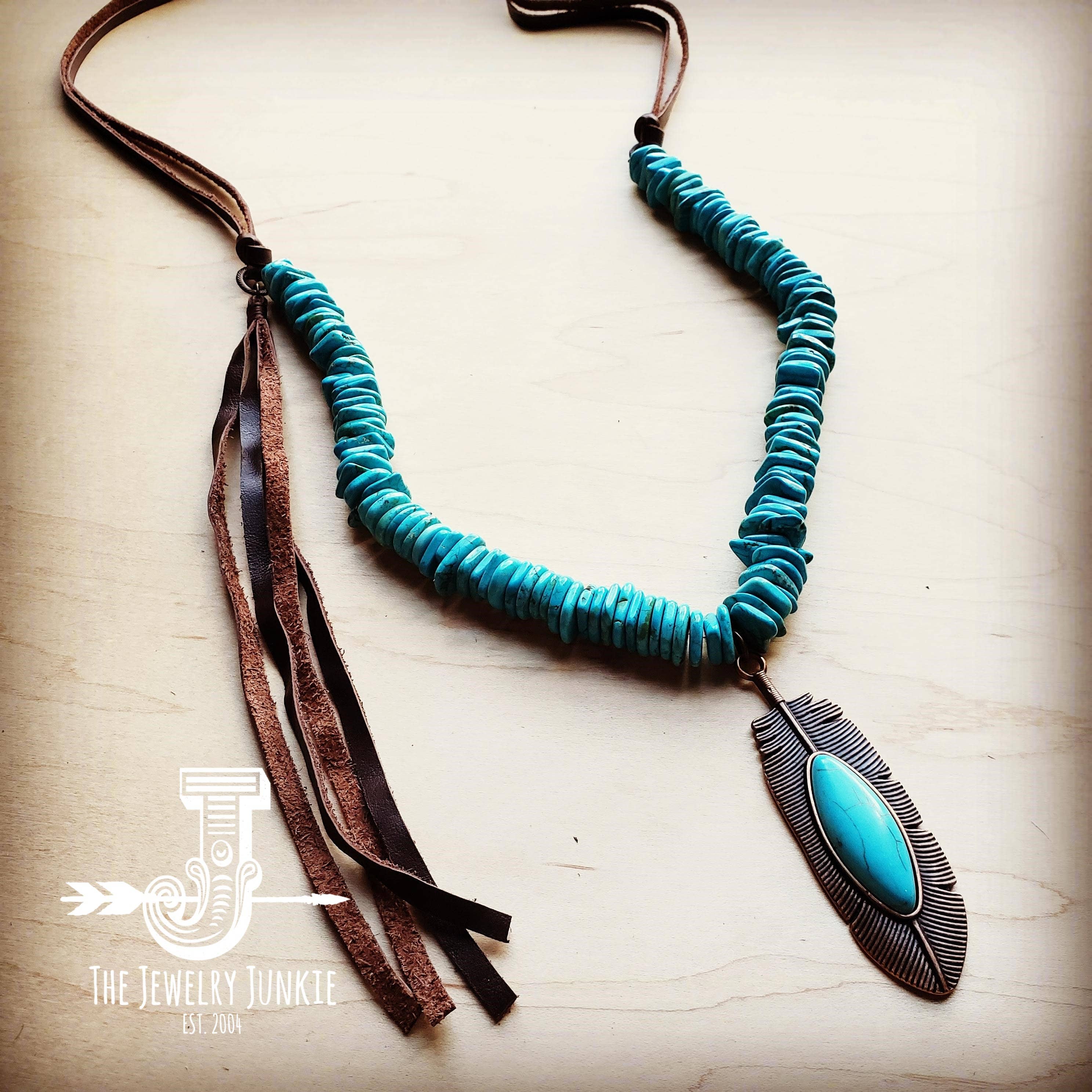 Blue Turquoise Necklace w/ Leather Tassel and Pendant 250g - Forever Western Boutique