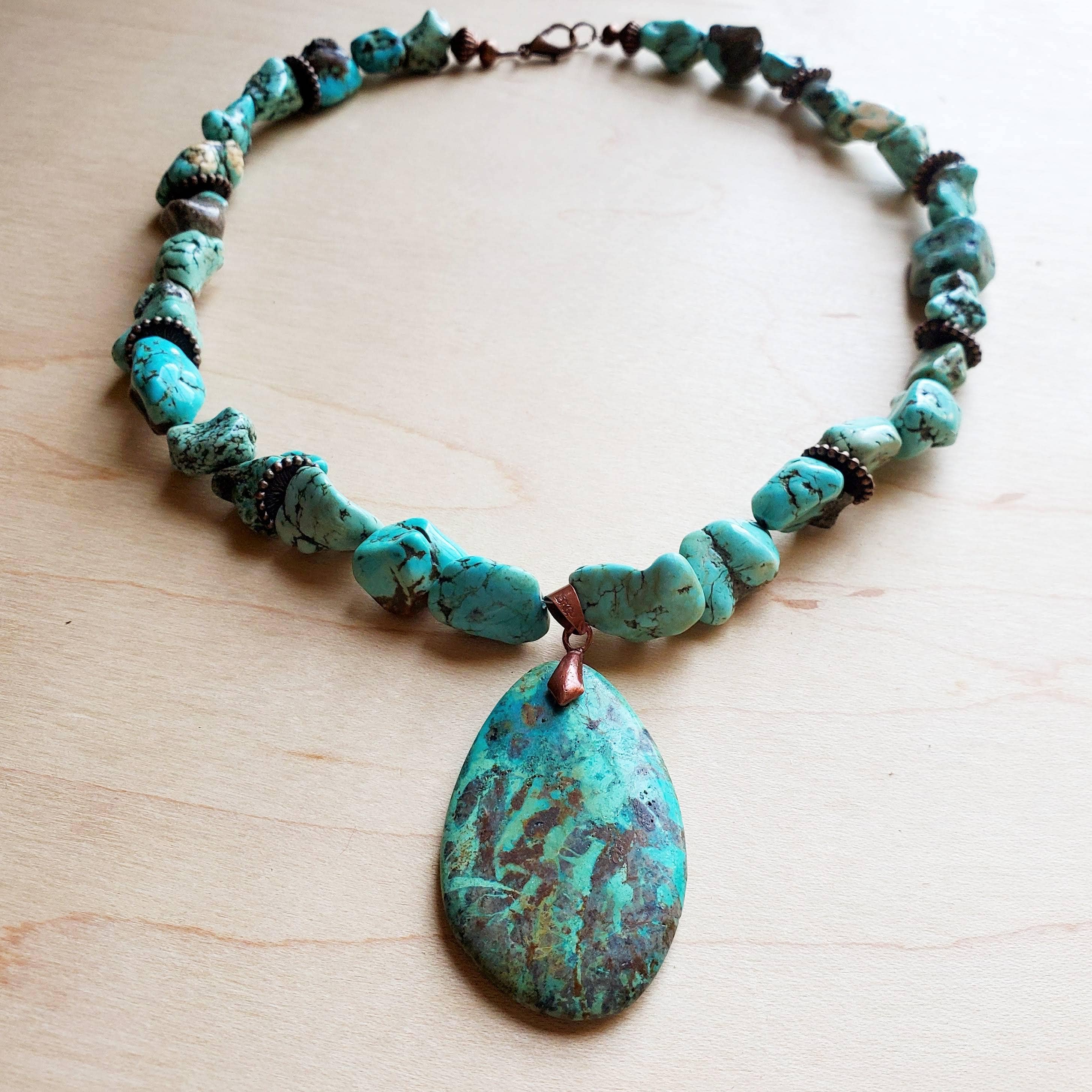 Chunky Turquoise Necklace with Natural Teardrop Pendant - Forever Western Boutique