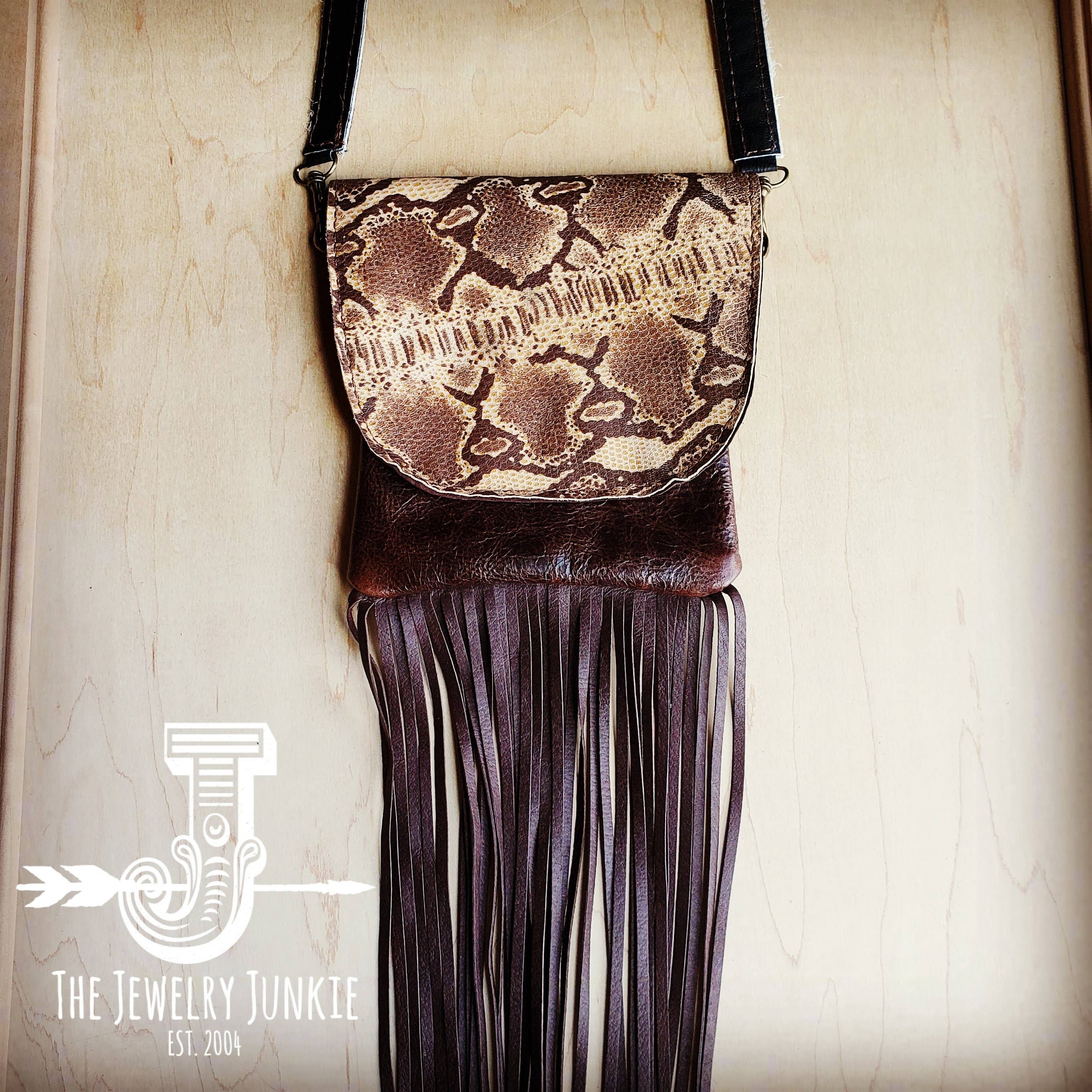Small Crossbody Leather Handbag W/ Snakeskin Leather Flap - Forever Western Boutique