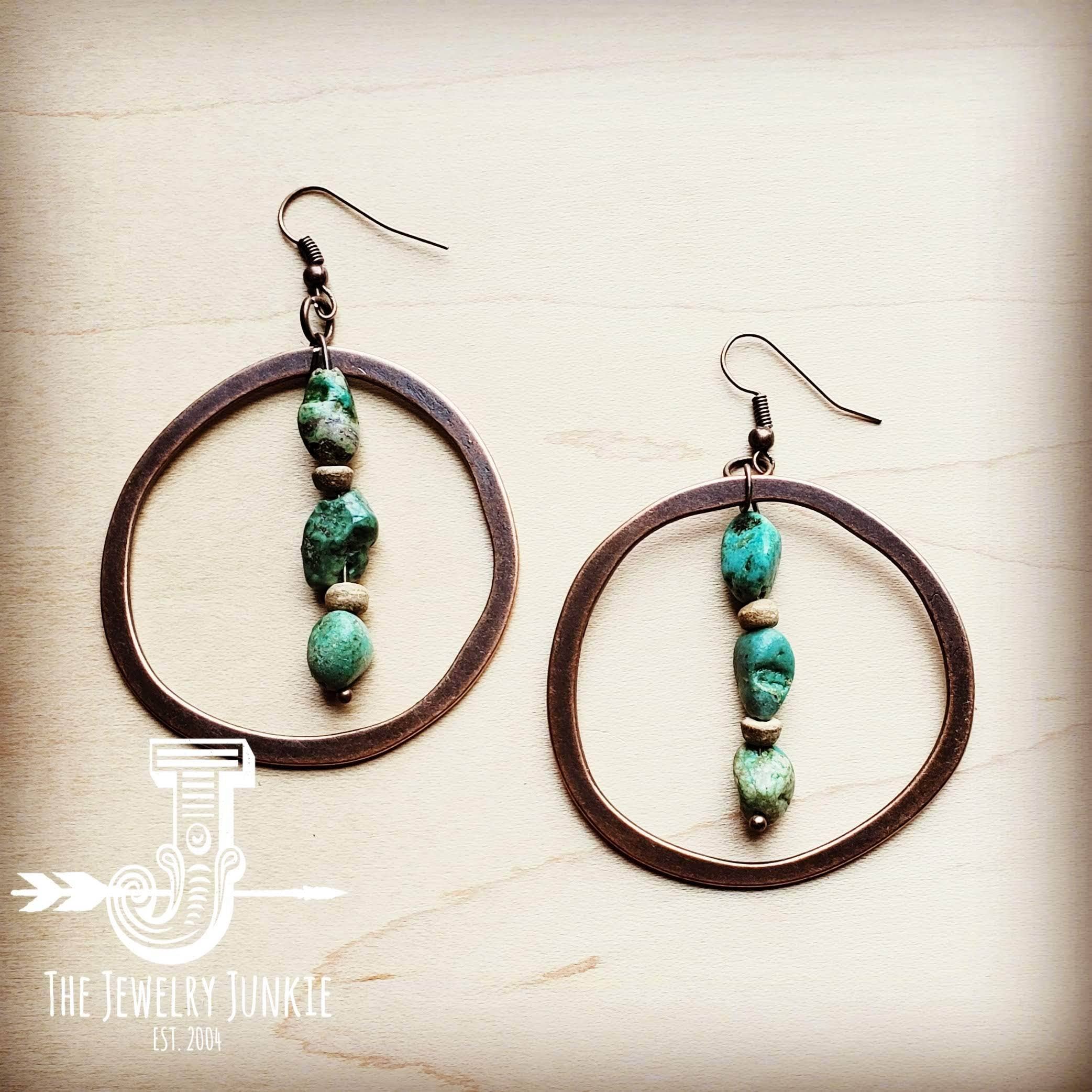 Copper Hoop Earrings with Natural Turquoise and Wood - Forever Western Boutique