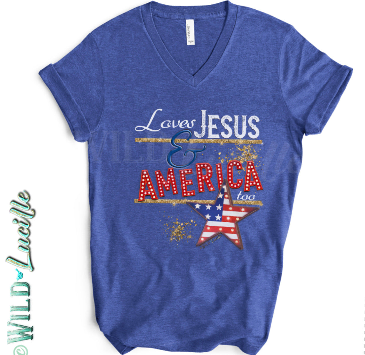 Loves Jesus and America V Neck Tee - Forever Western Boutique