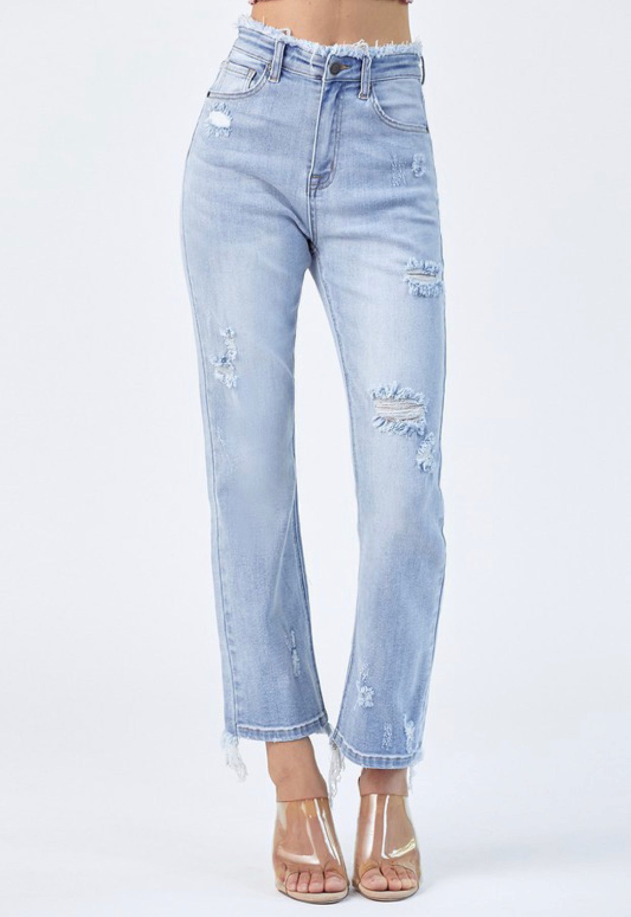 High Rise Fray Waist Straight Leg Jeans by Risen - Forever Western Boutique
