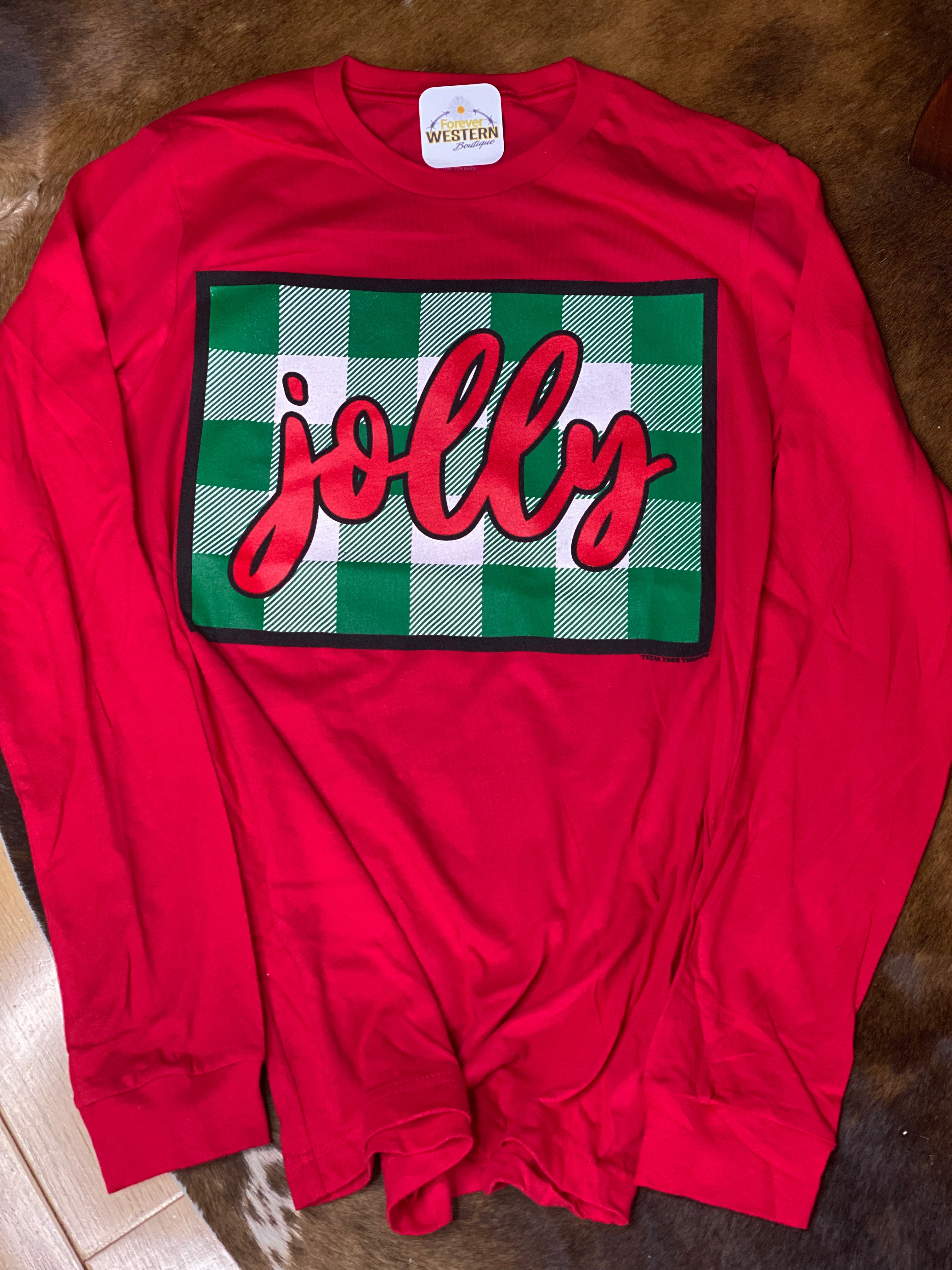 Jolly Tee-Red Long Sleeve - Forever Western Boutique