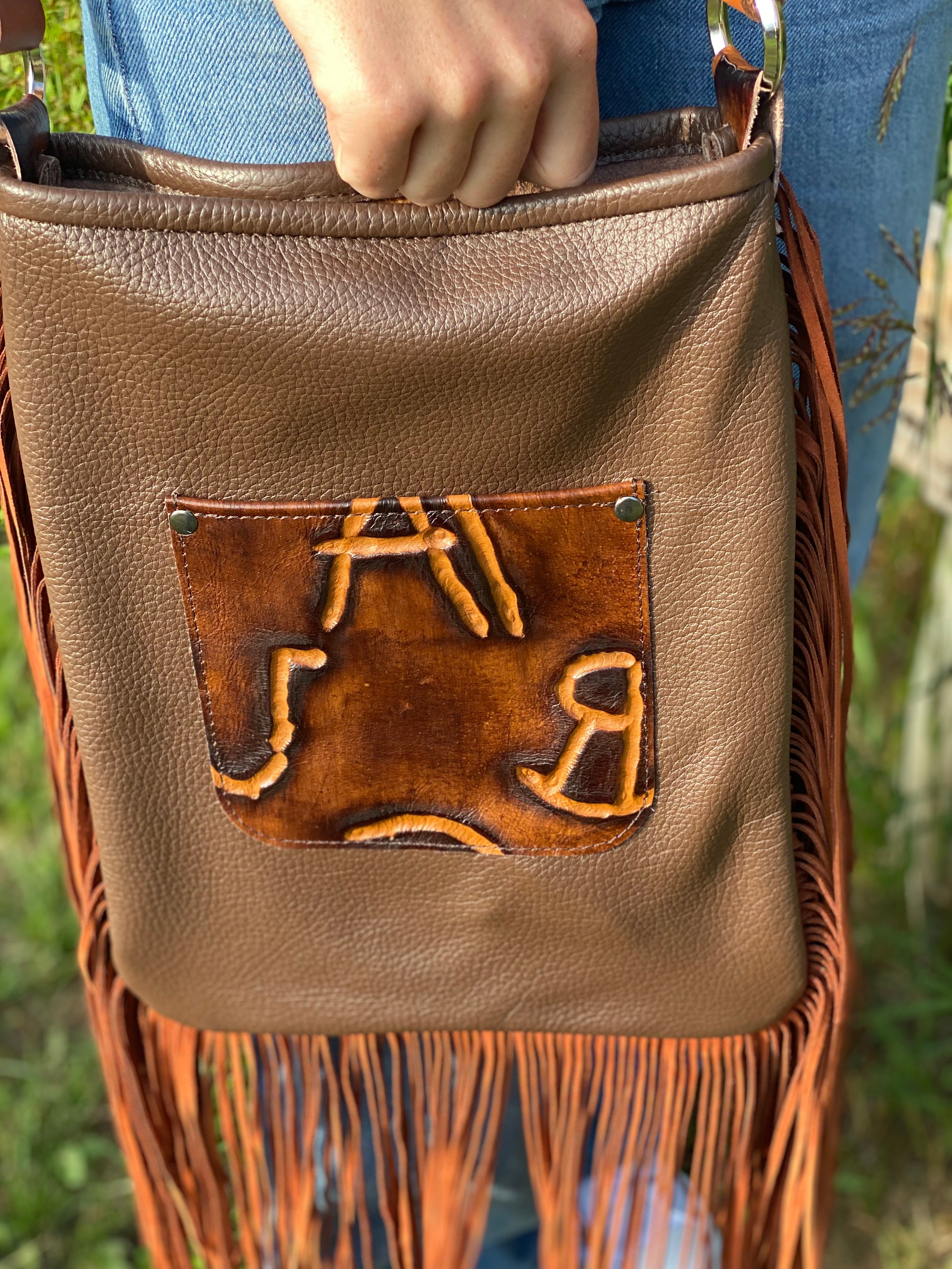 Medium Brown Branded Leather Handbag - Forever Western Boutique