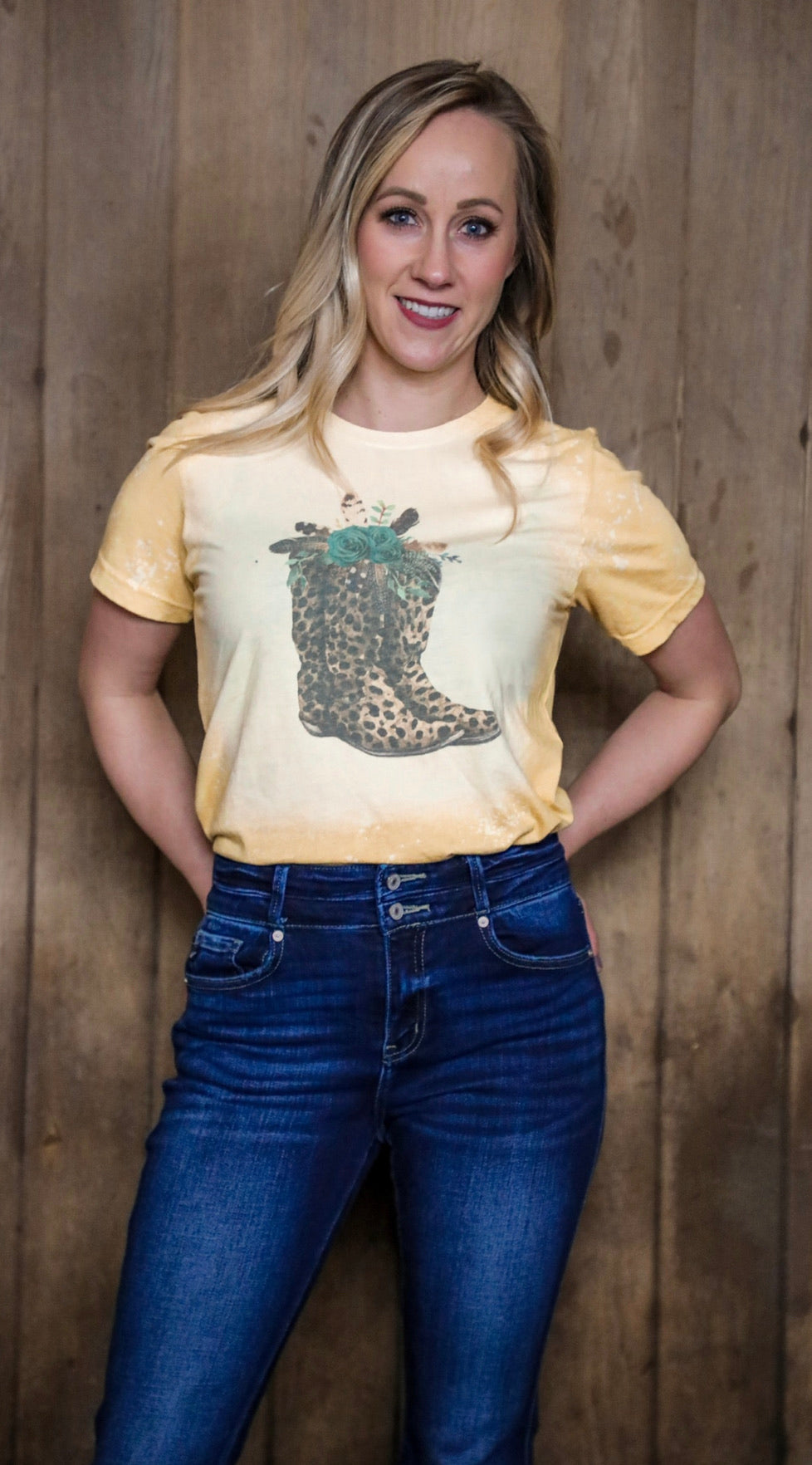 Yellow Bleached Boot Tee - Forever Western Boutique