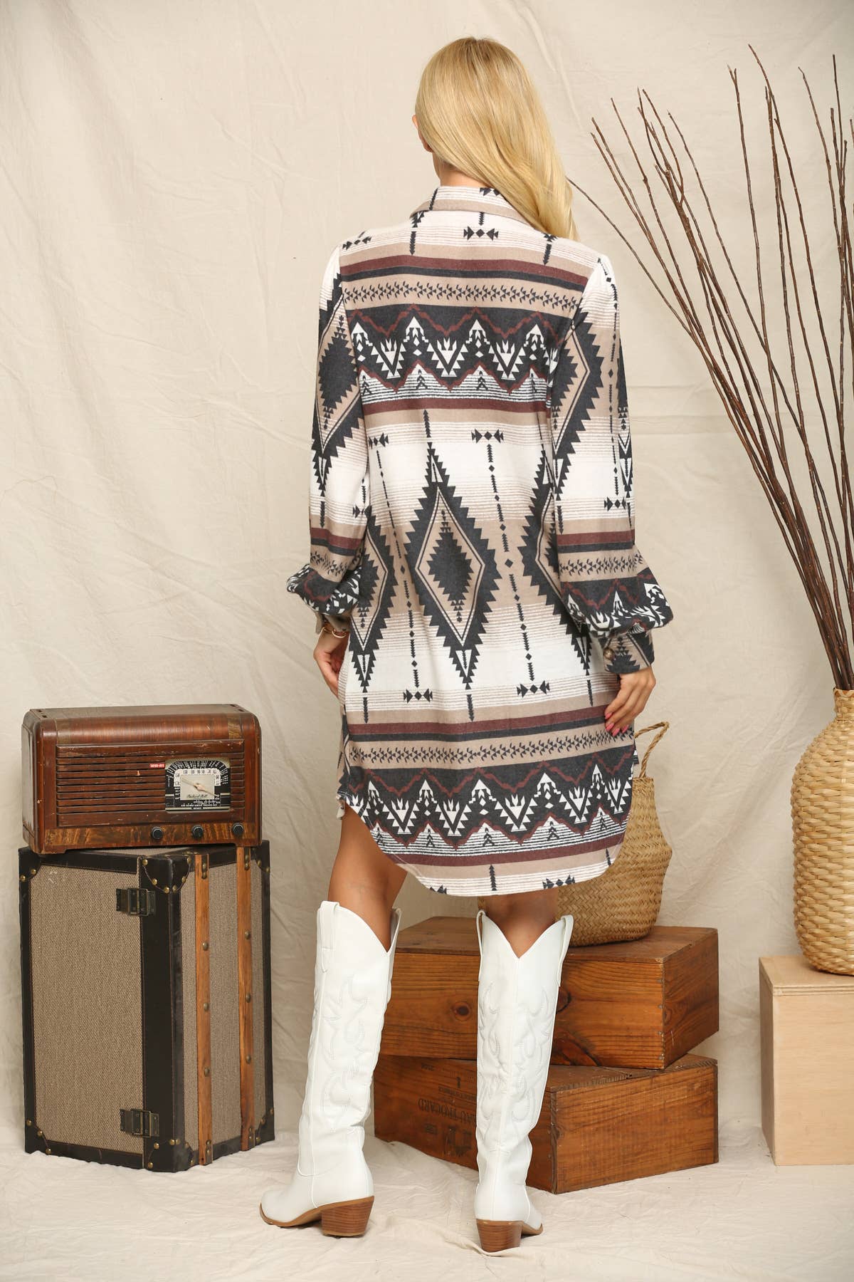 AZTEC BUTTON DOWN ULTRA SOFT DRESS or CARDIGAN - Forever Western Boutique