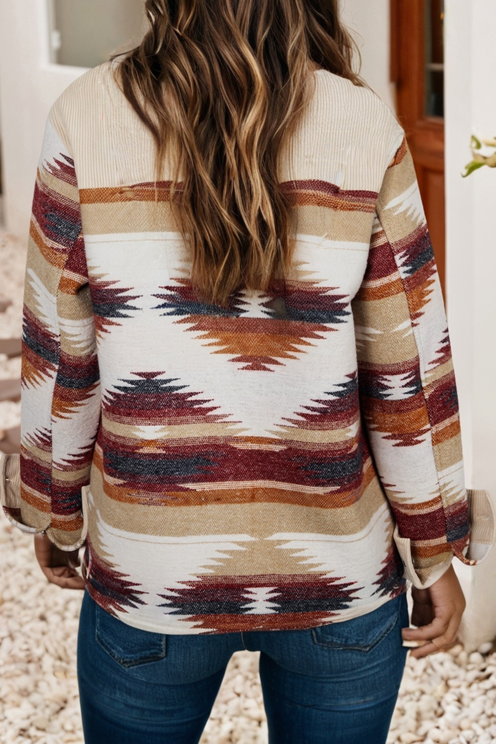 LDC Striped Patchwork Double Flap Pocket Raw Hem Shacket: Multicolour / S - Forever Western Boutique