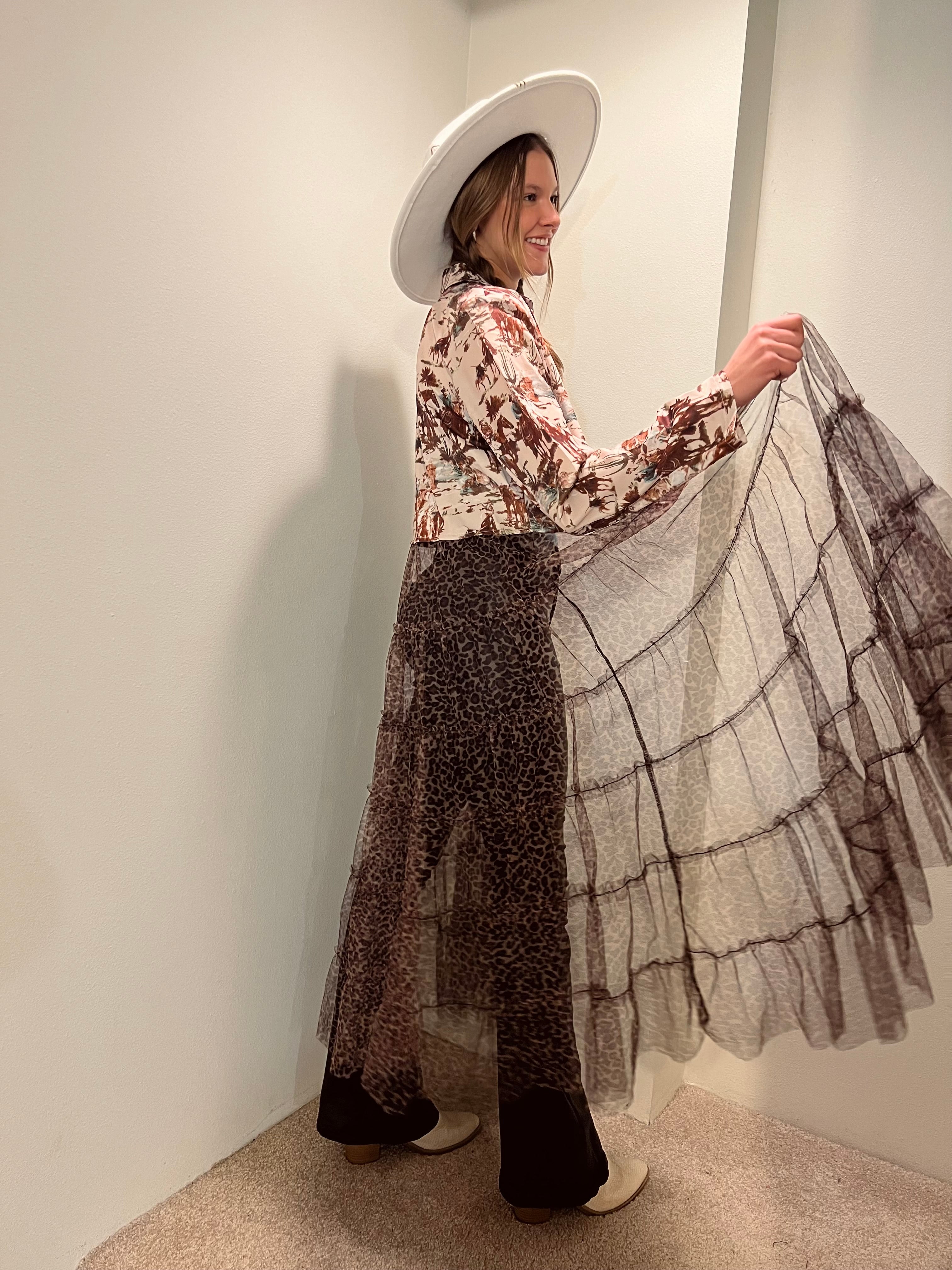 Cowboy Print Blazer with Tiered Mesh - Forever Western Boutique