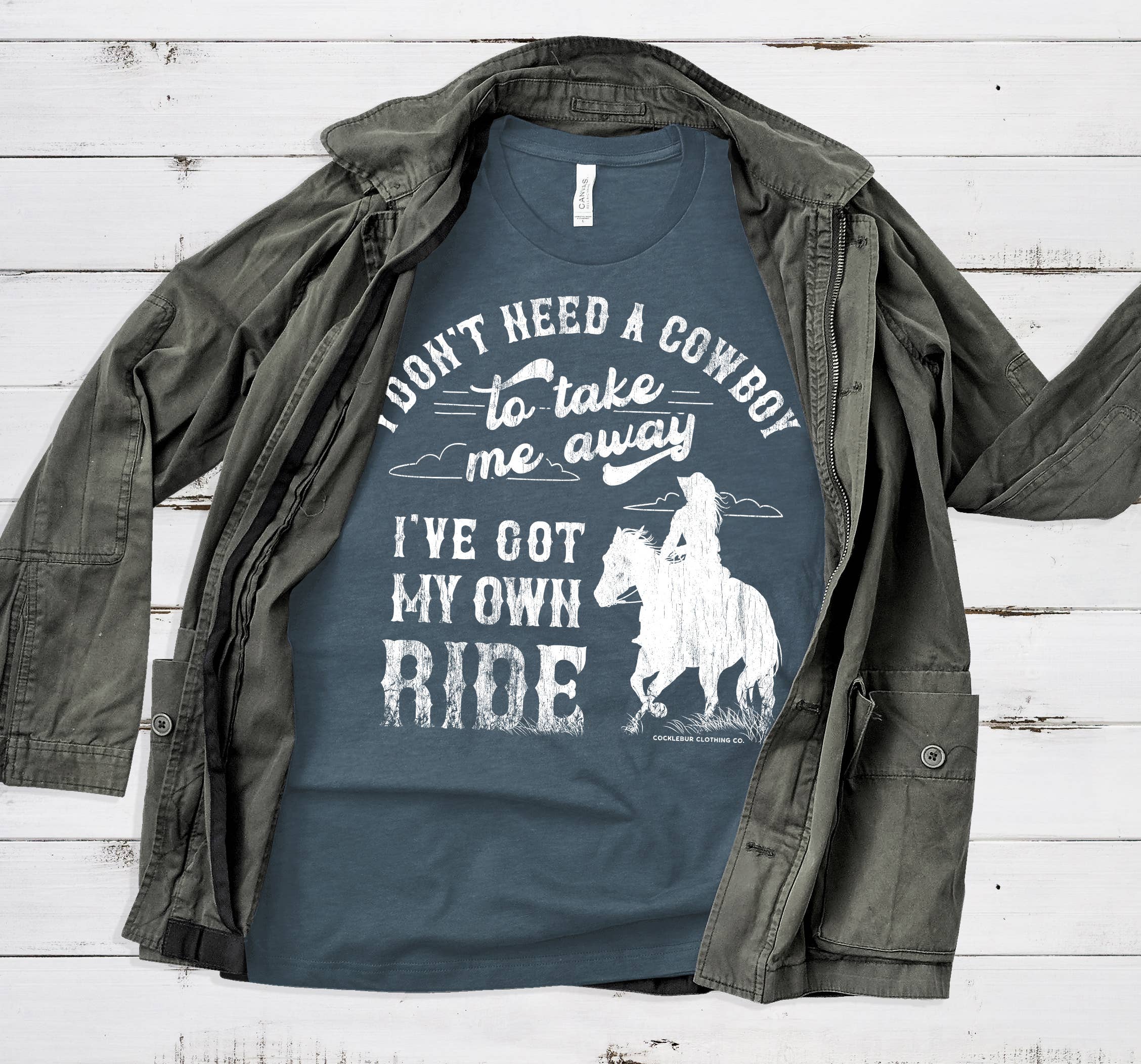 Don't Need a Cowboy Graphic Tee: Heather Navy - Forever Western Boutique