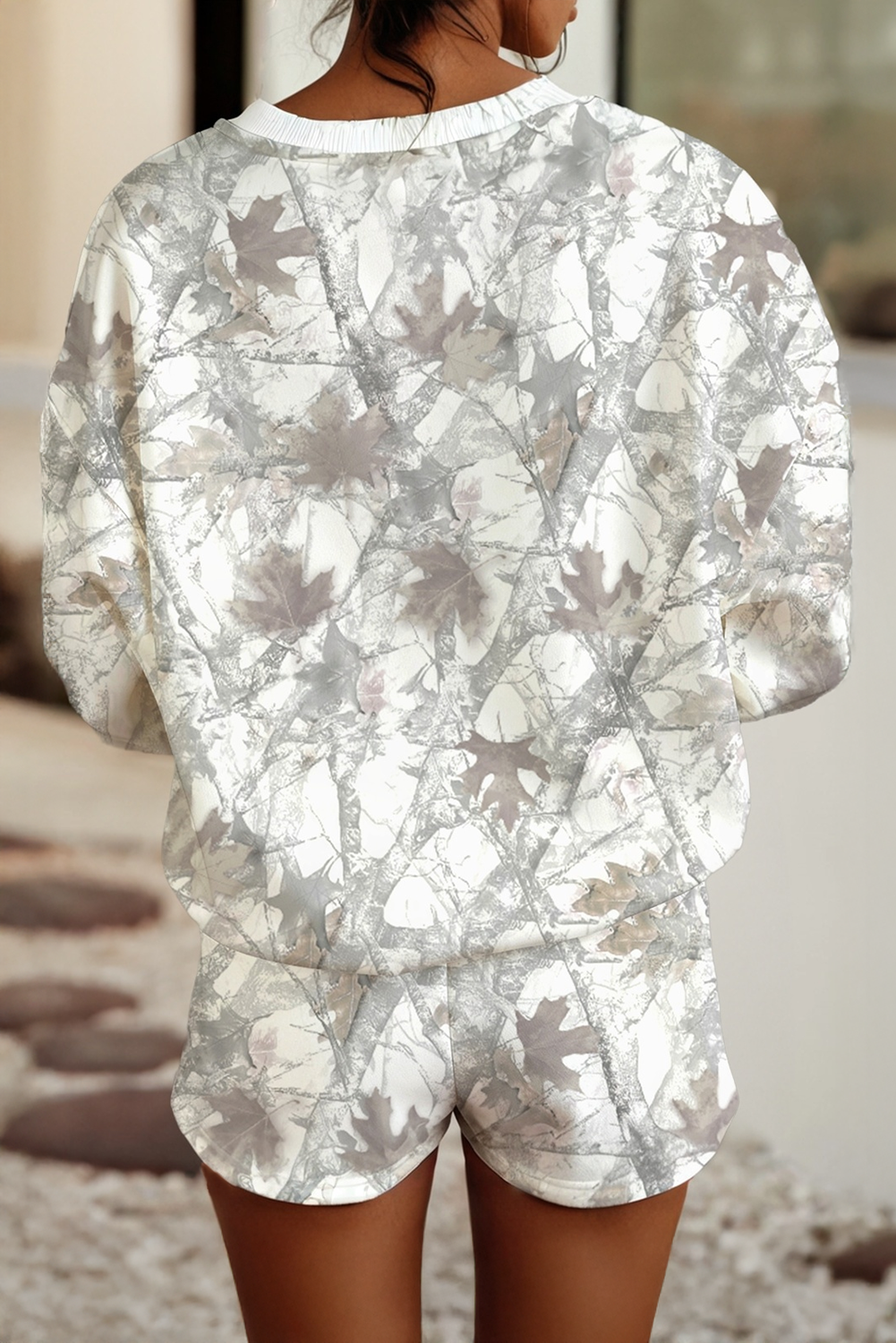 LDC Abstract Round Neck Two piece Camo Girl Set: Light Grey / S - Forever Western Boutique