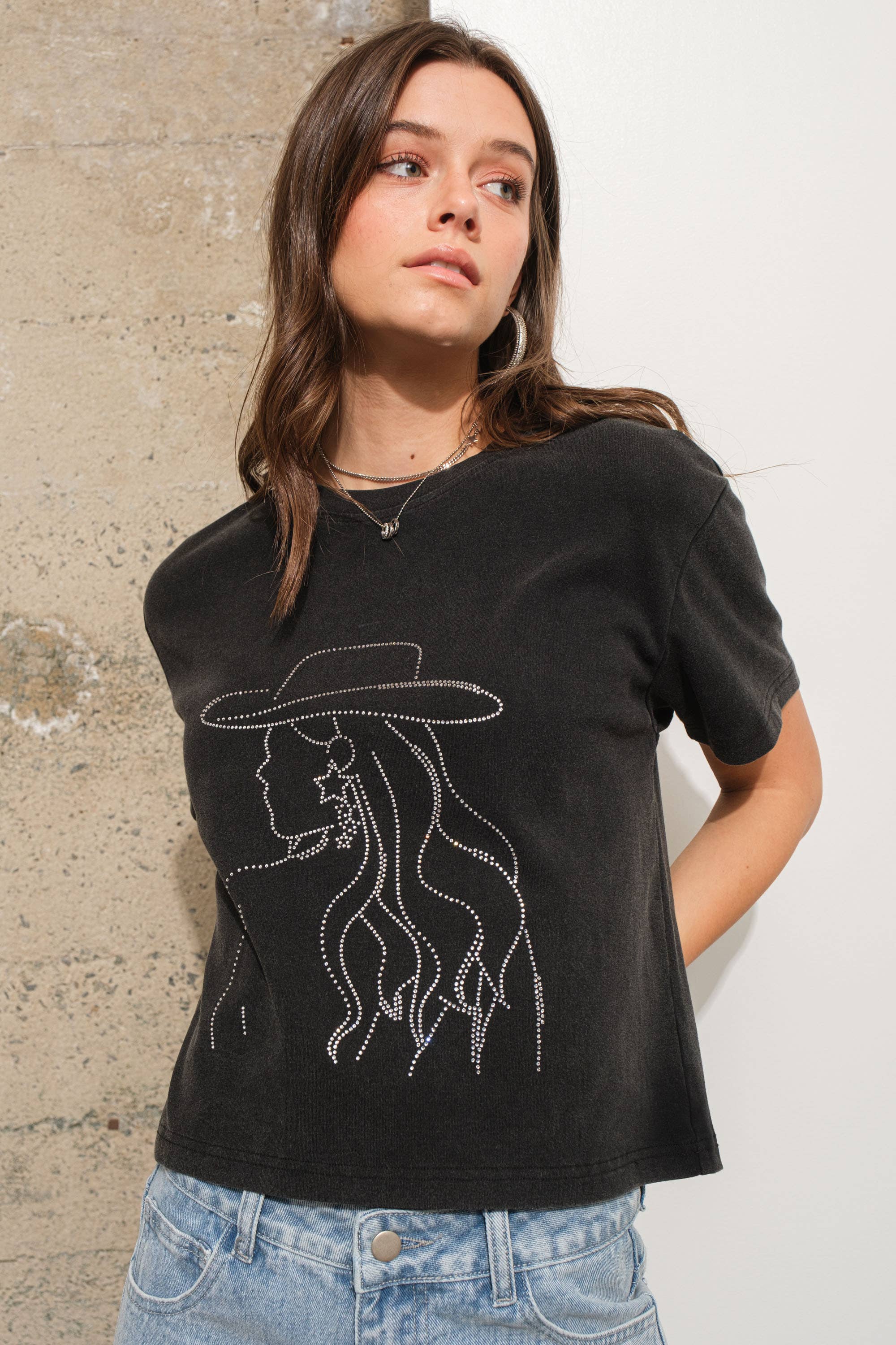 34924T - Cowgirl Hotifix Graphic Crop T Shirt: BLACK / S - Forever Western Boutique