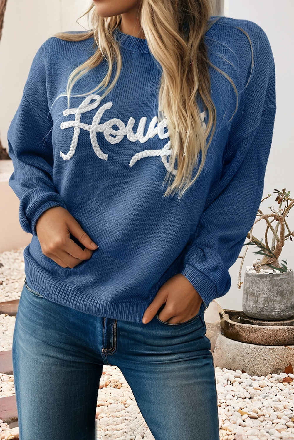 LDC Howdy Embroidered Graphic Western Sweater: Dusk Blue / S - Forever Western Boutique