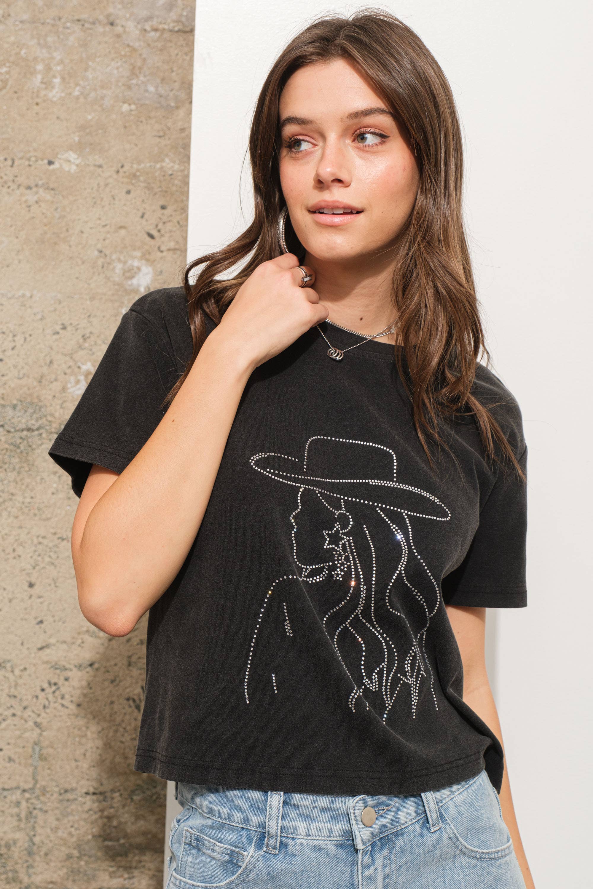 34924T - Cowgirl Hotifix Graphic Crop T Shirt: BLACK / S - Forever Western Boutique