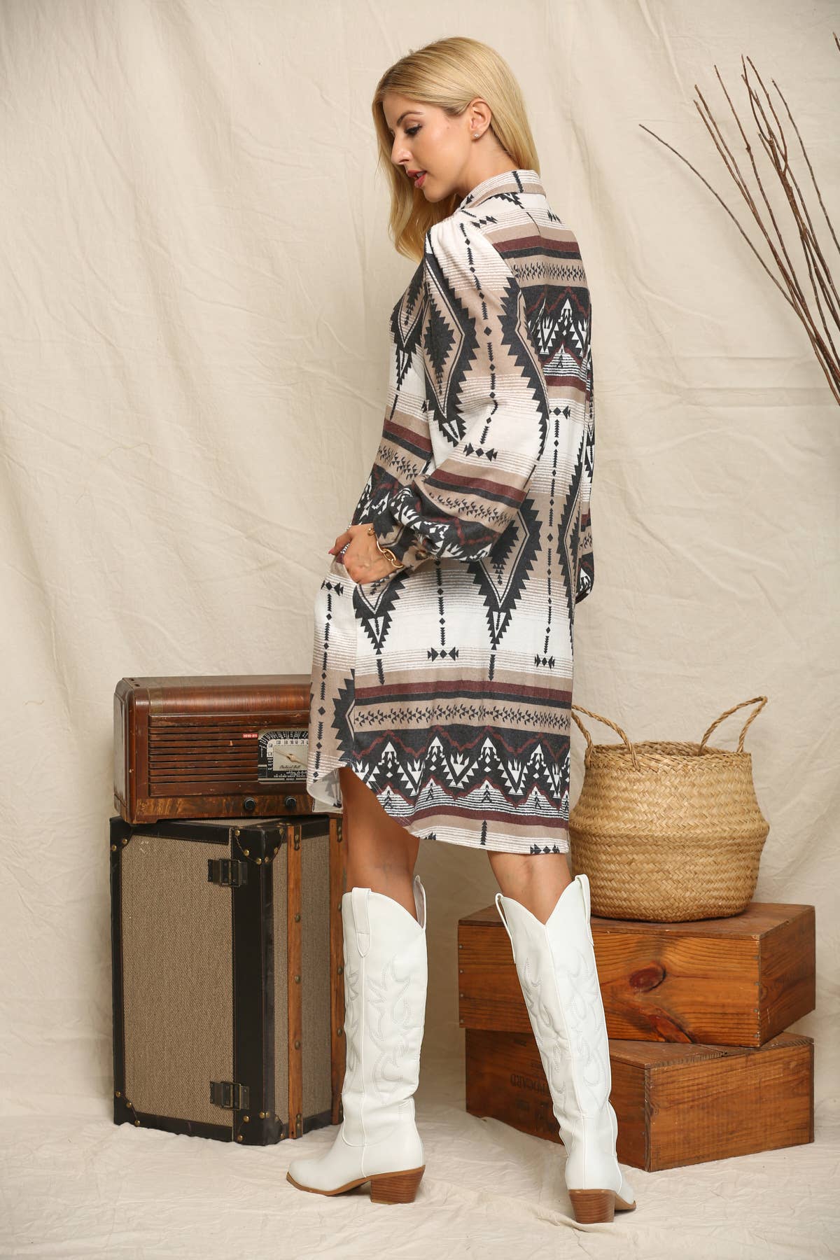 AZTEC BUTTON DOWN ULTRA SOFT DRESS or CARDIGAN - Forever Western Boutique