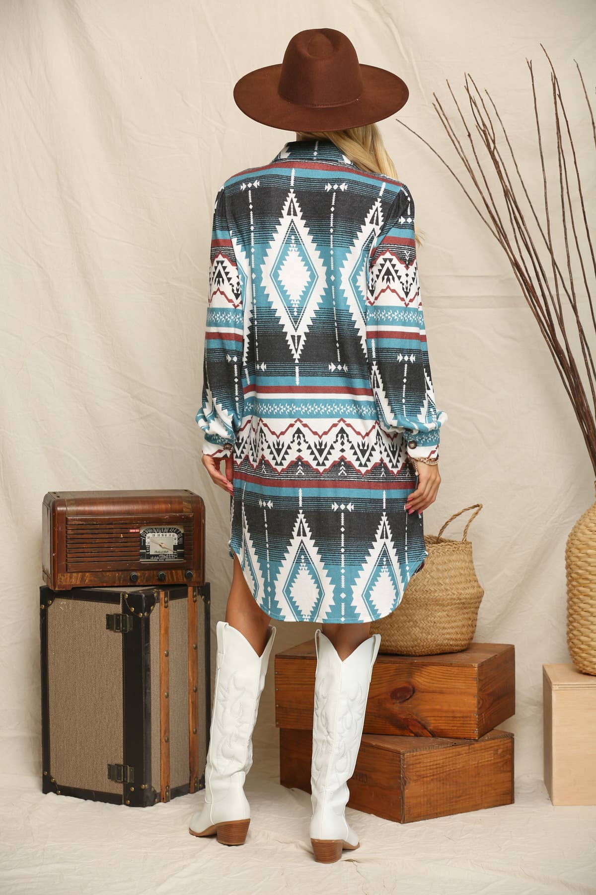 AZTEC BUTTON DOWN ULTRA SOFT DRESS or CARDIGAN - Forever Western Boutique