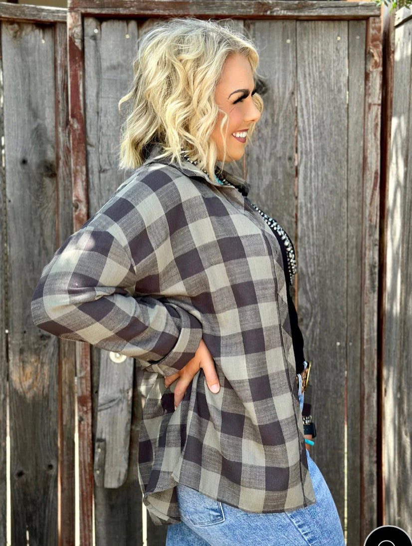 Everyday Comfort Flannel in Olive/Black - Forever Western Boutique