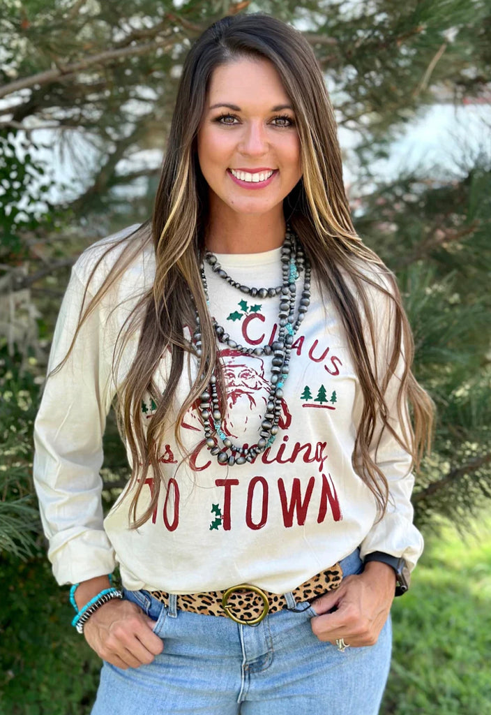 Santa Claus is Coming to Town-Long Sleeve Tee - Forever Western Boutique