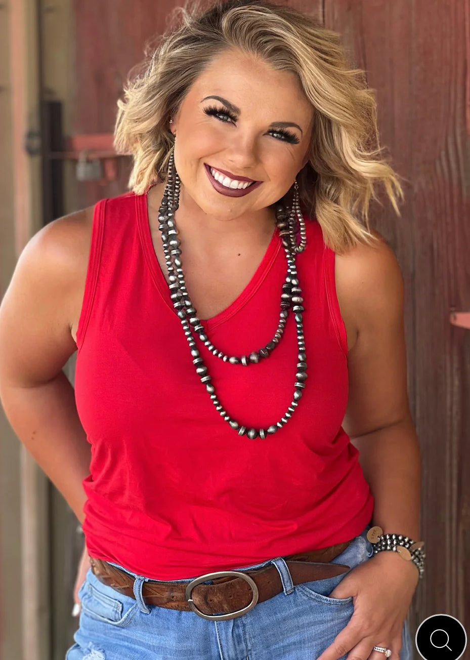 Jules Vneck Sleeveless Top-Red - Forever Western Boutique