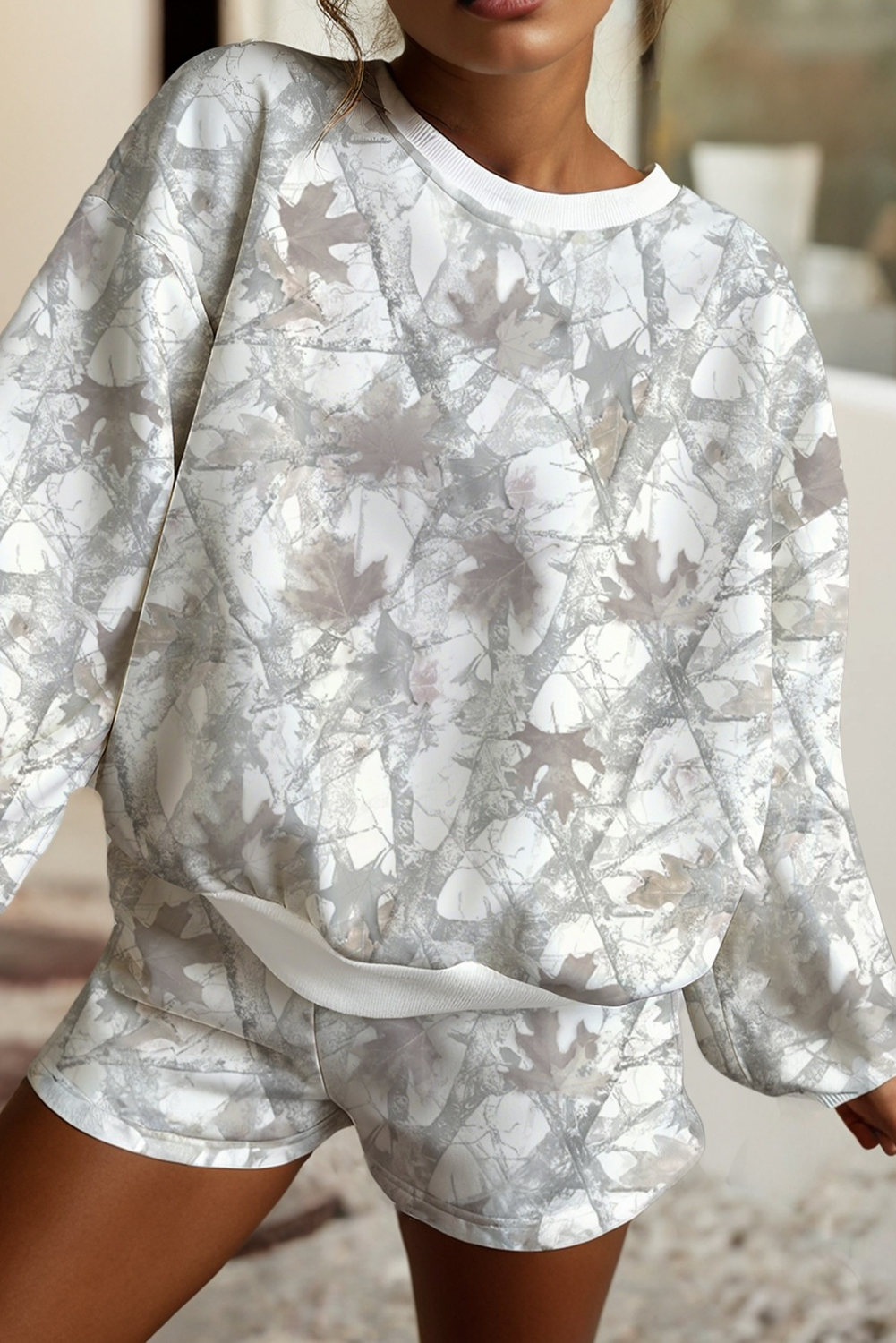 LDC Abstract Round Neck Two piece Camo Girl Set: Light Grey / S - Forever Western Boutique