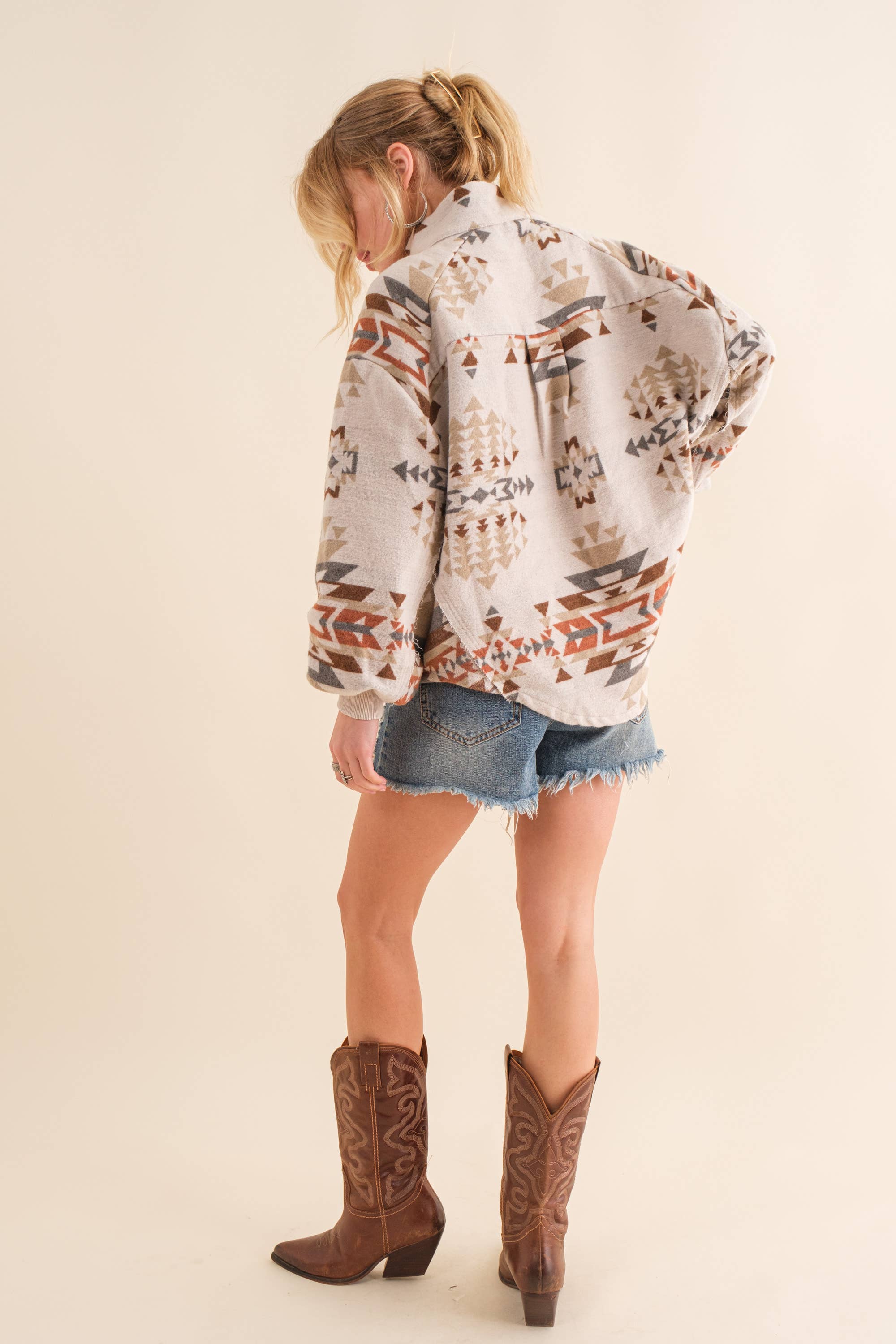 34198J - Blue B Exclusive Aztec Western Jacquard Pullover: S / TAUPE - Forever Western Boutique