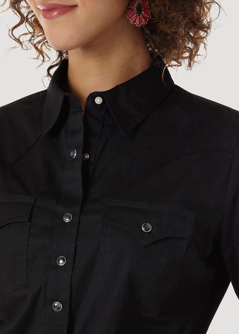 Black Long Sleeve Solid Shirt by Wrangler - Forever Western Boutique