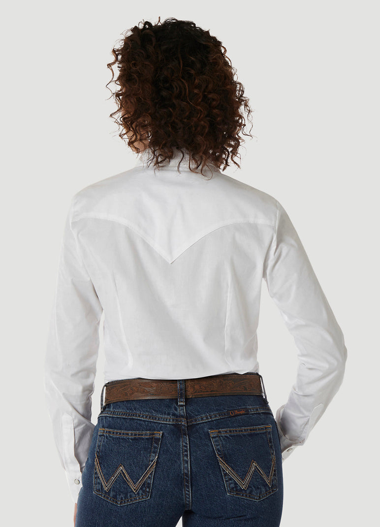 White Long Sleeve Solid Shirt by Wrangler - Forever Western Boutique