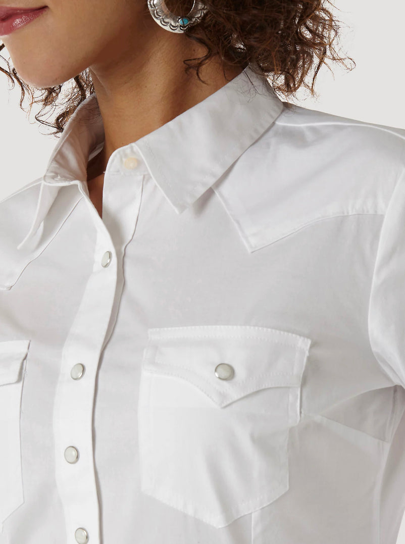 White Long Sleeve Solid Shirt by Wrangler - Forever Western Boutique