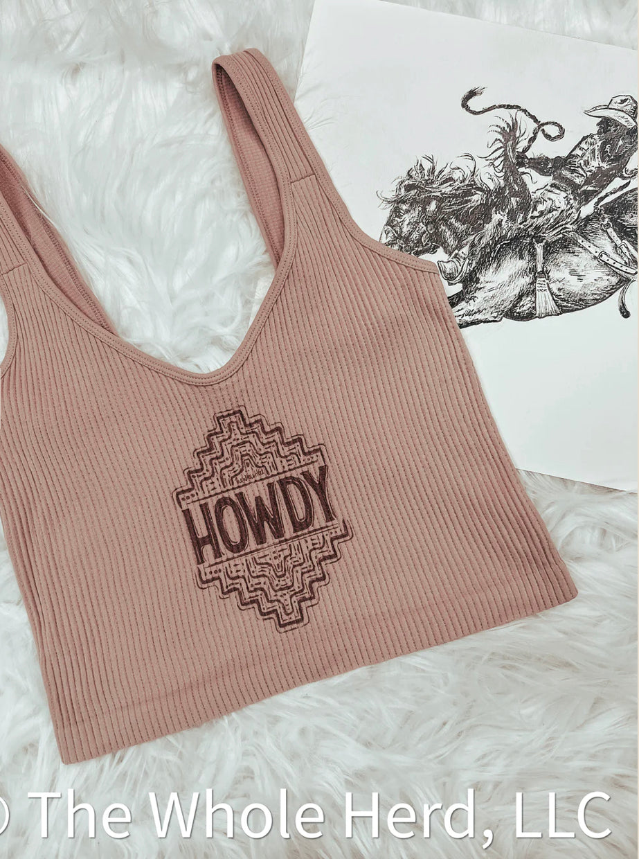 Howdy Ribbed Cropped Tank - Forever Western Boutique