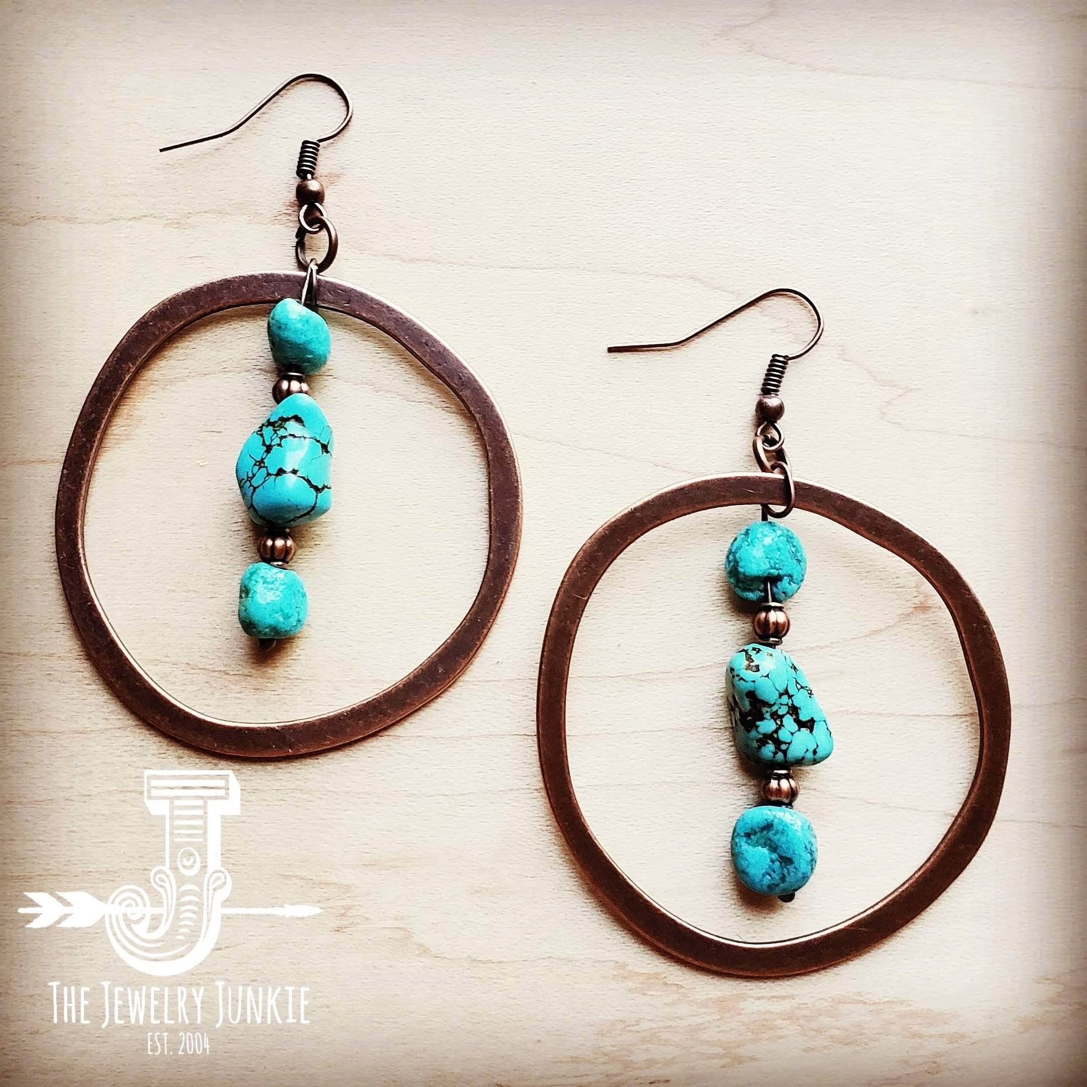 Copper Hoop Earrings with Blue Turquoise and Copper - Forever Western Boutique