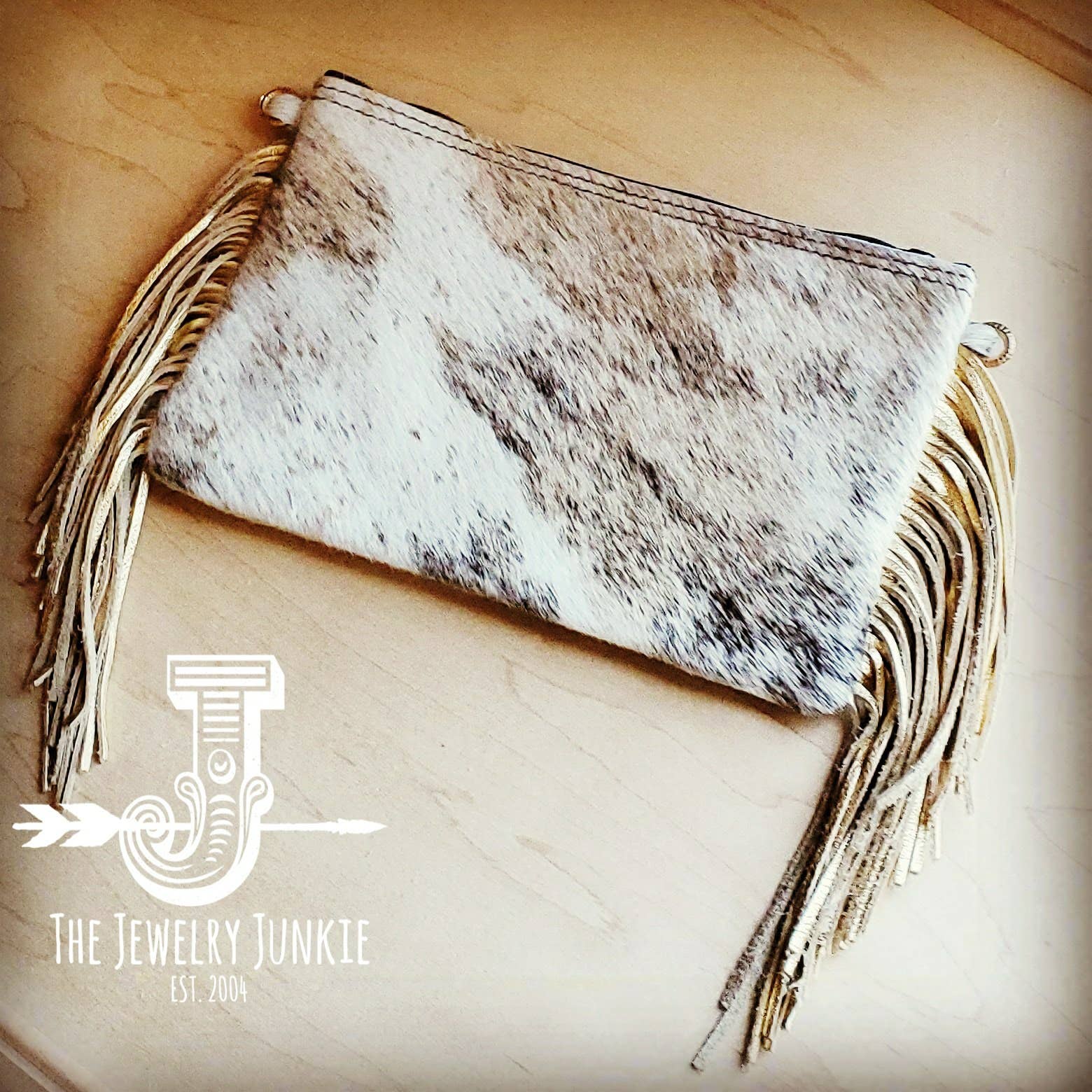 Light Brindle Hair-on-Hide Leather Handbag w/ Fringe 50 - Forever Western Boutique
