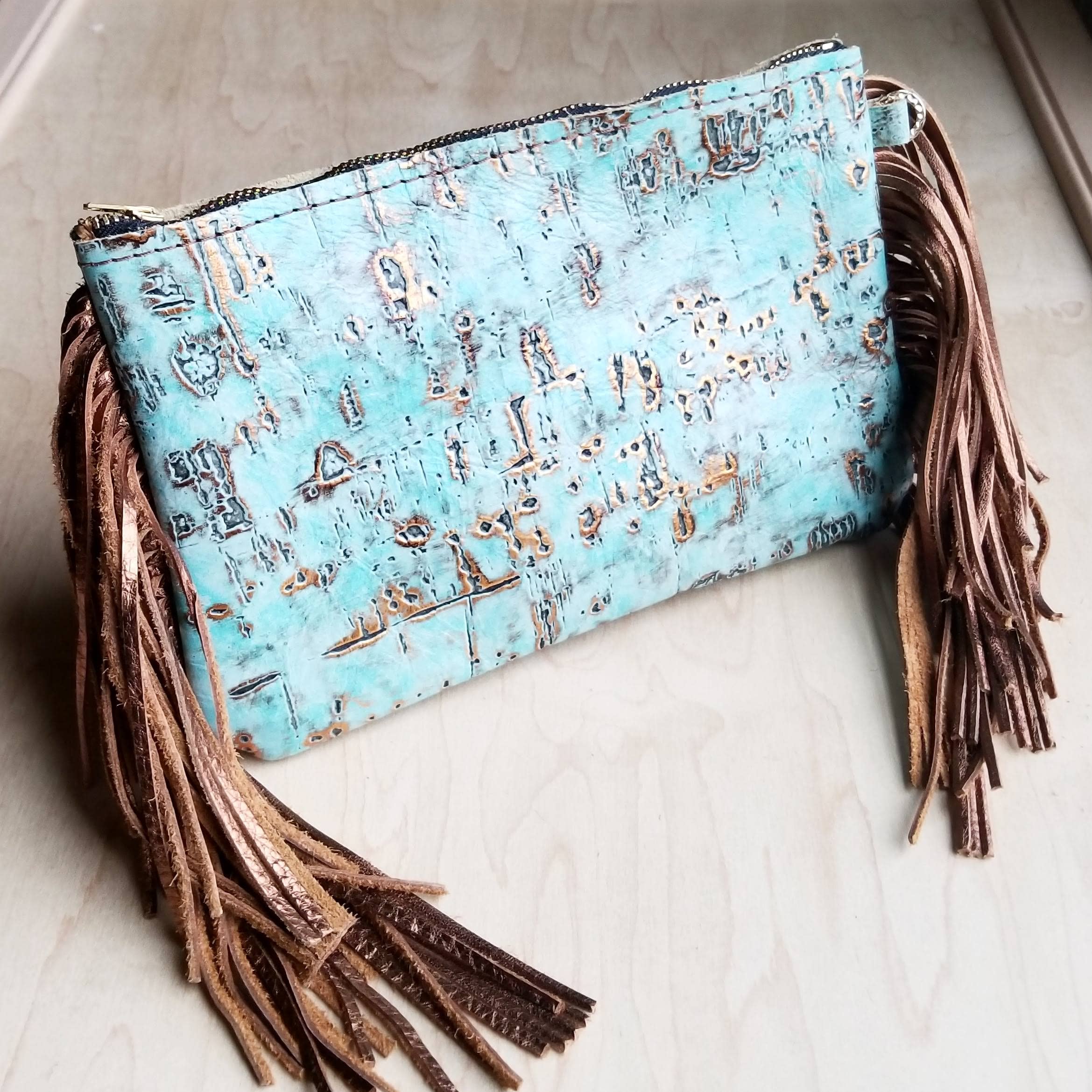 Turquoise Metallic Leather Clutch Handbag 501c - Forever Western Boutique