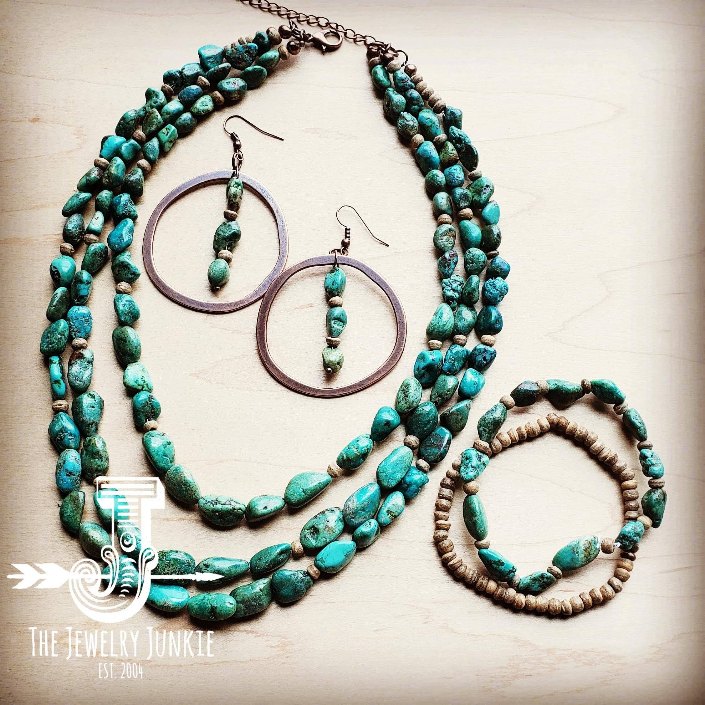 Triple Strand Natural Turquoise & Wood Collar *Necklace* - Forever Western Boutique