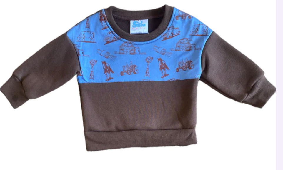 Brown & Blue Farm Sweatshirt - Forever Western Boutique