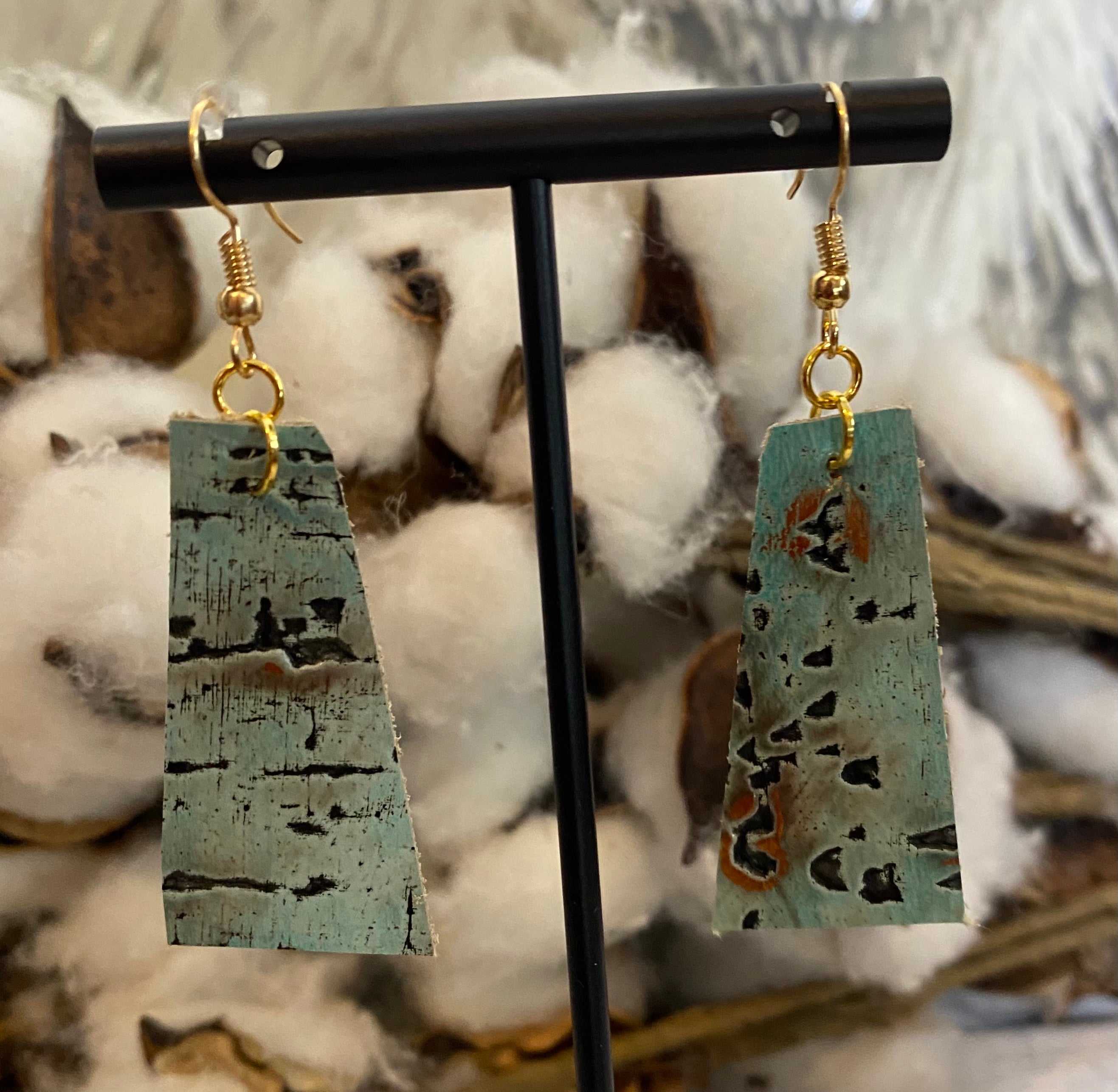 Embossed Turquoise and Gold Leather earrings - Forever Western Boutique