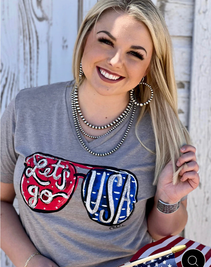 Let’s Go USA v neck Tee - Forever Western Boutique