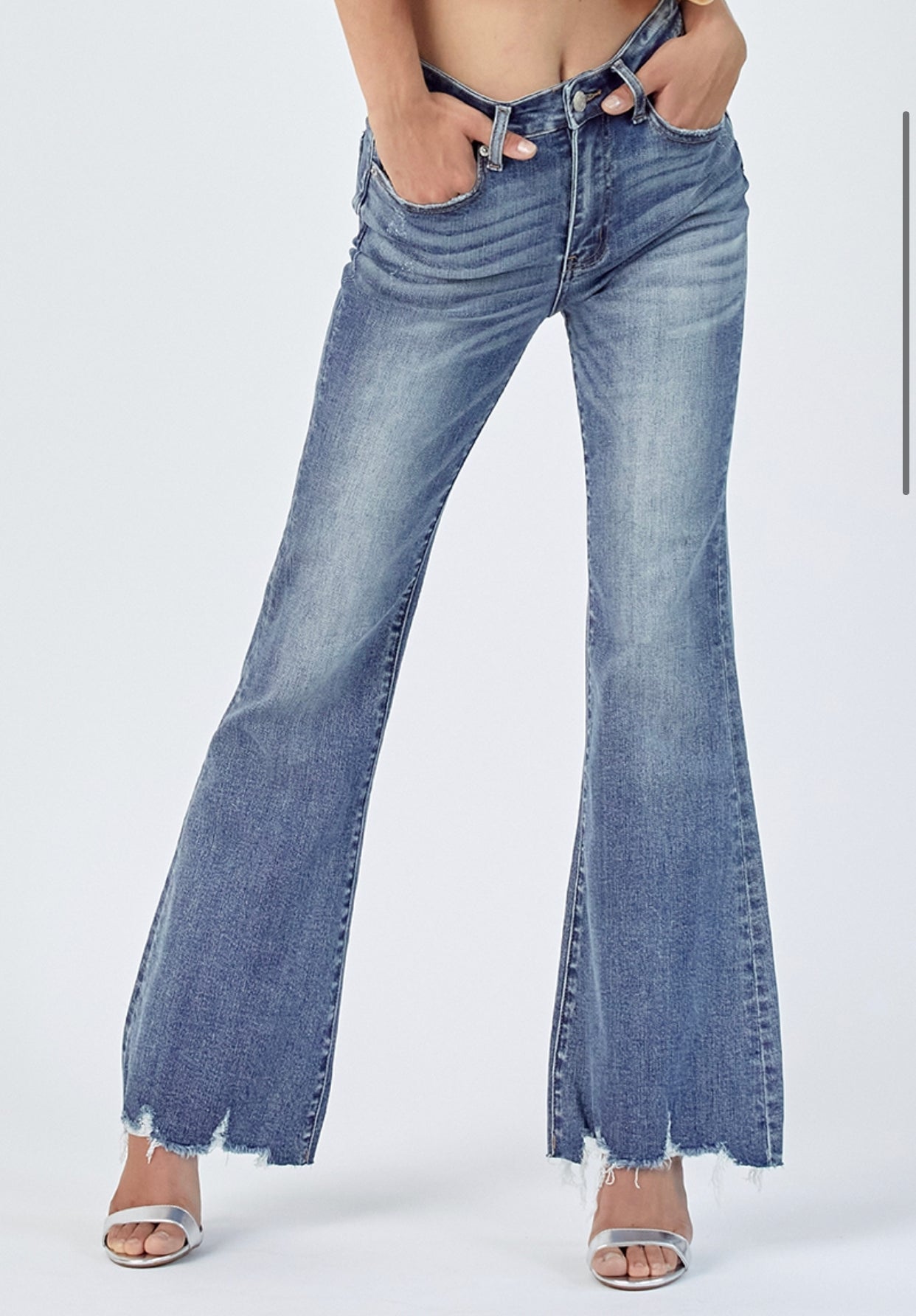 Mid Rise Raw Hem Flare Jeans by Risen - Forever Western Boutique