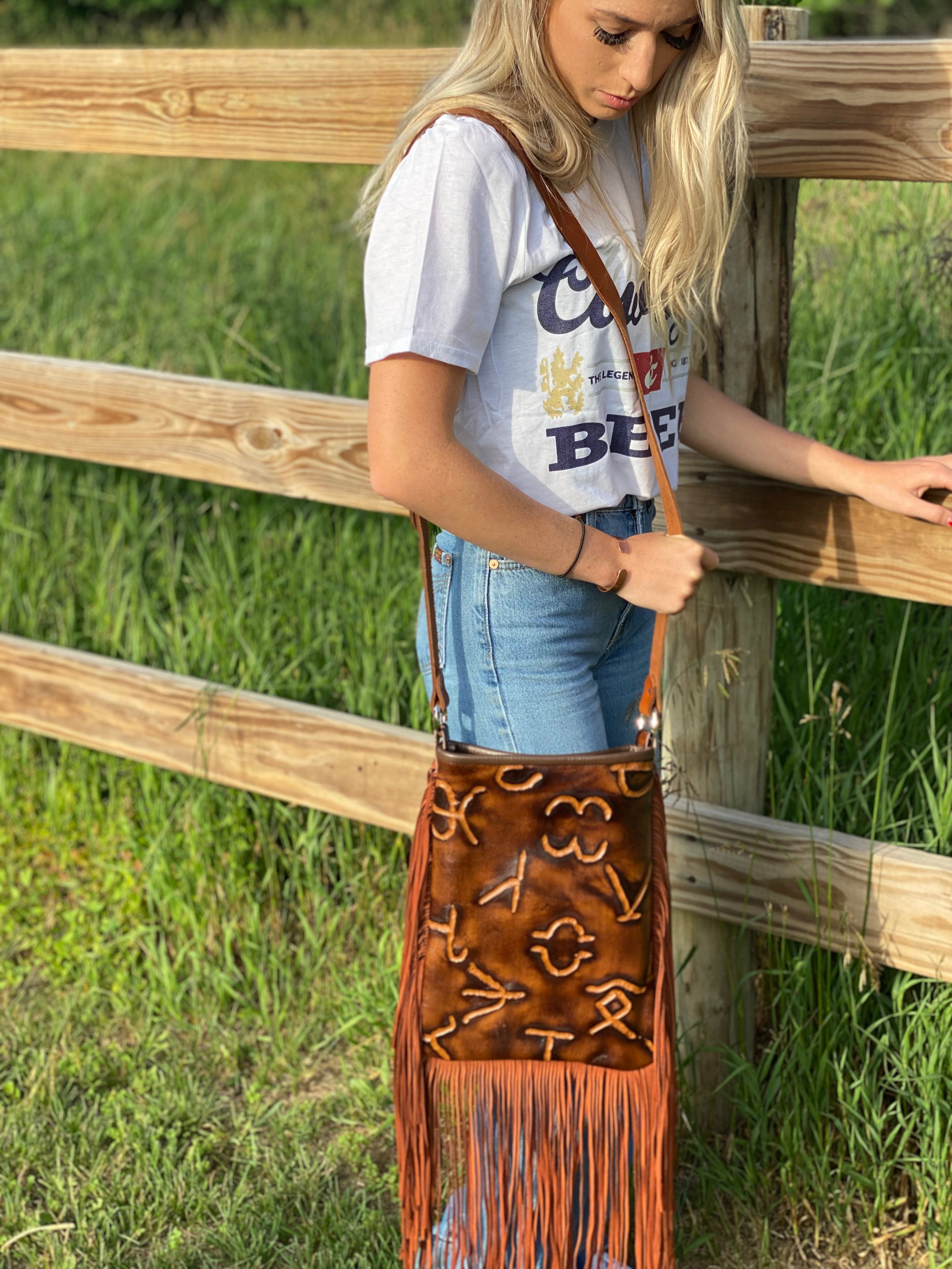 Medium Brown Branded Leather Handbag - Forever Western Boutique