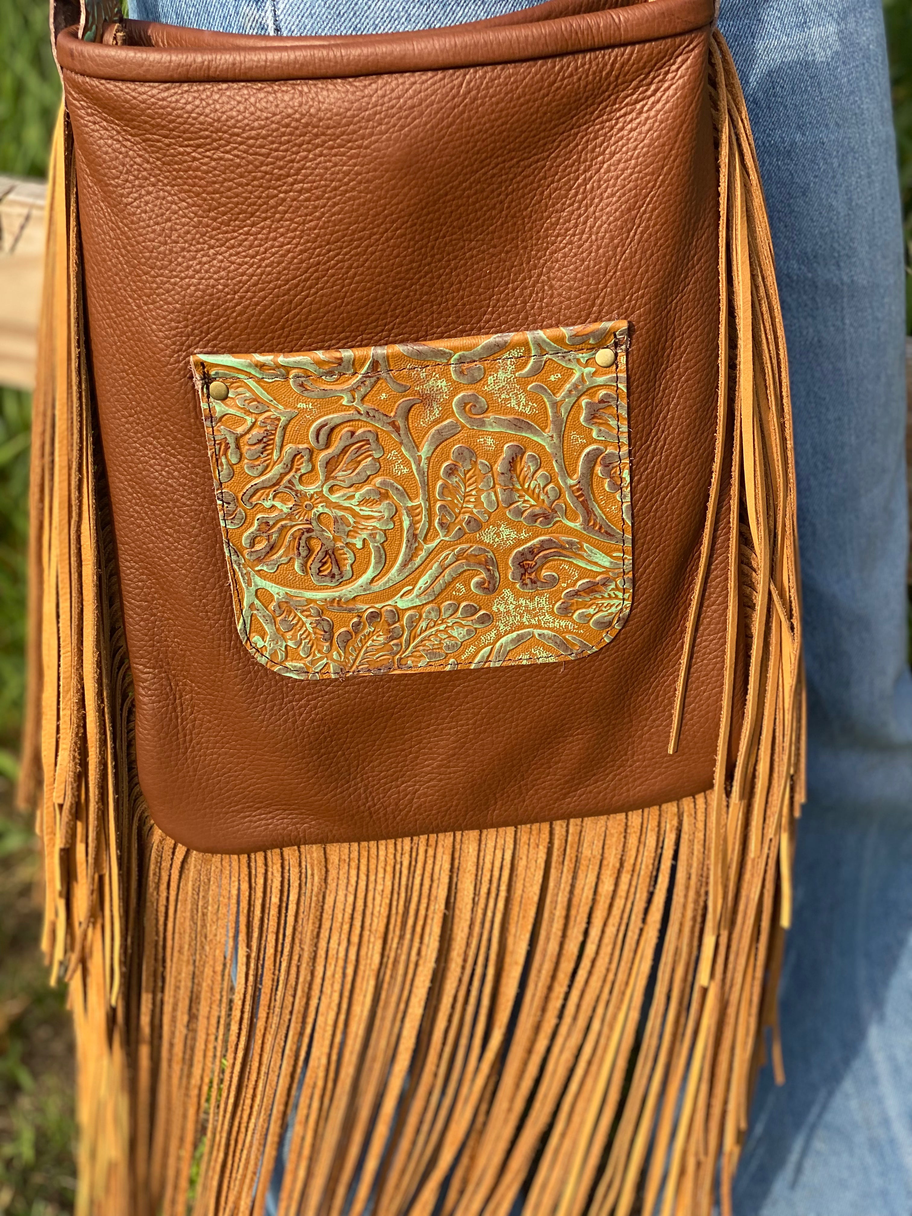 Medium Brown-Turquoise Tooled Handbag - Forever Western Boutique