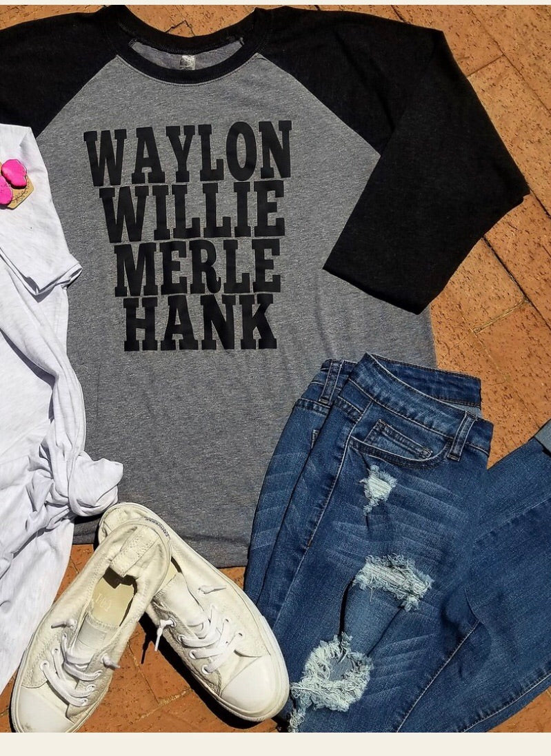 Waylon Willie Merle Hank Raglan - Forever Western Boutique