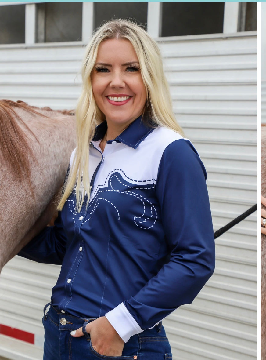 Navy Stitch Performance Rodeo Shirt—Ranch Dress - Forever Western Boutique