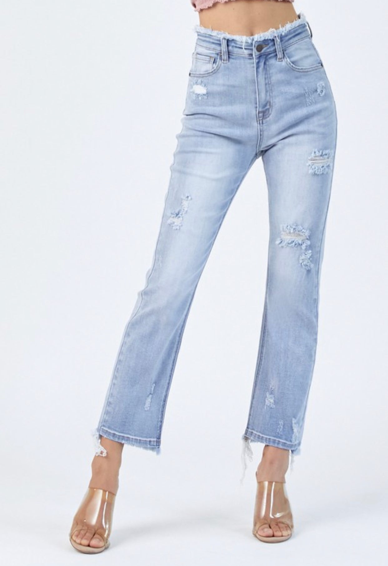 High Rise Fray Waist Straight Leg Jeans by Risen - Forever Western Boutique