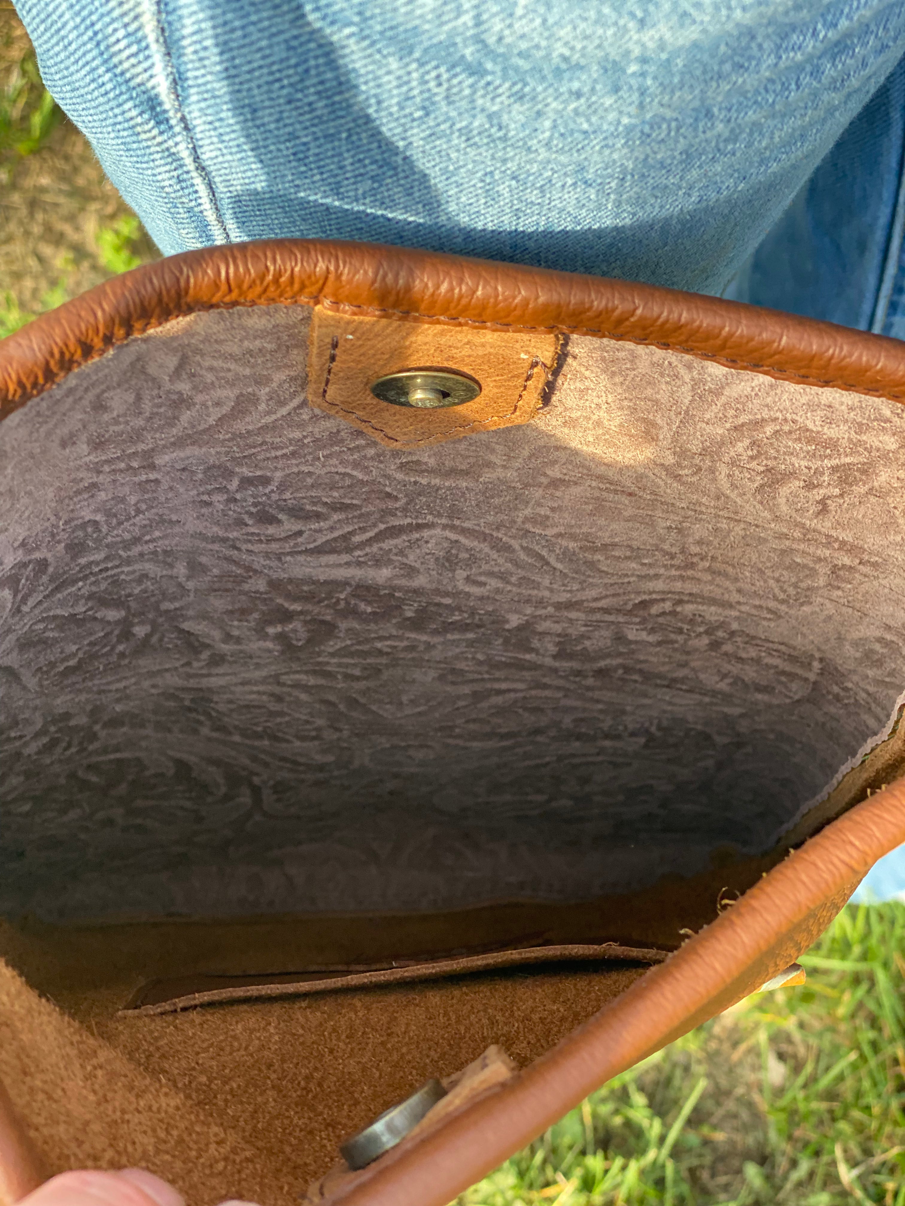 Medium Brown-Turquoise Tooled Handbag - Forever Western Boutique