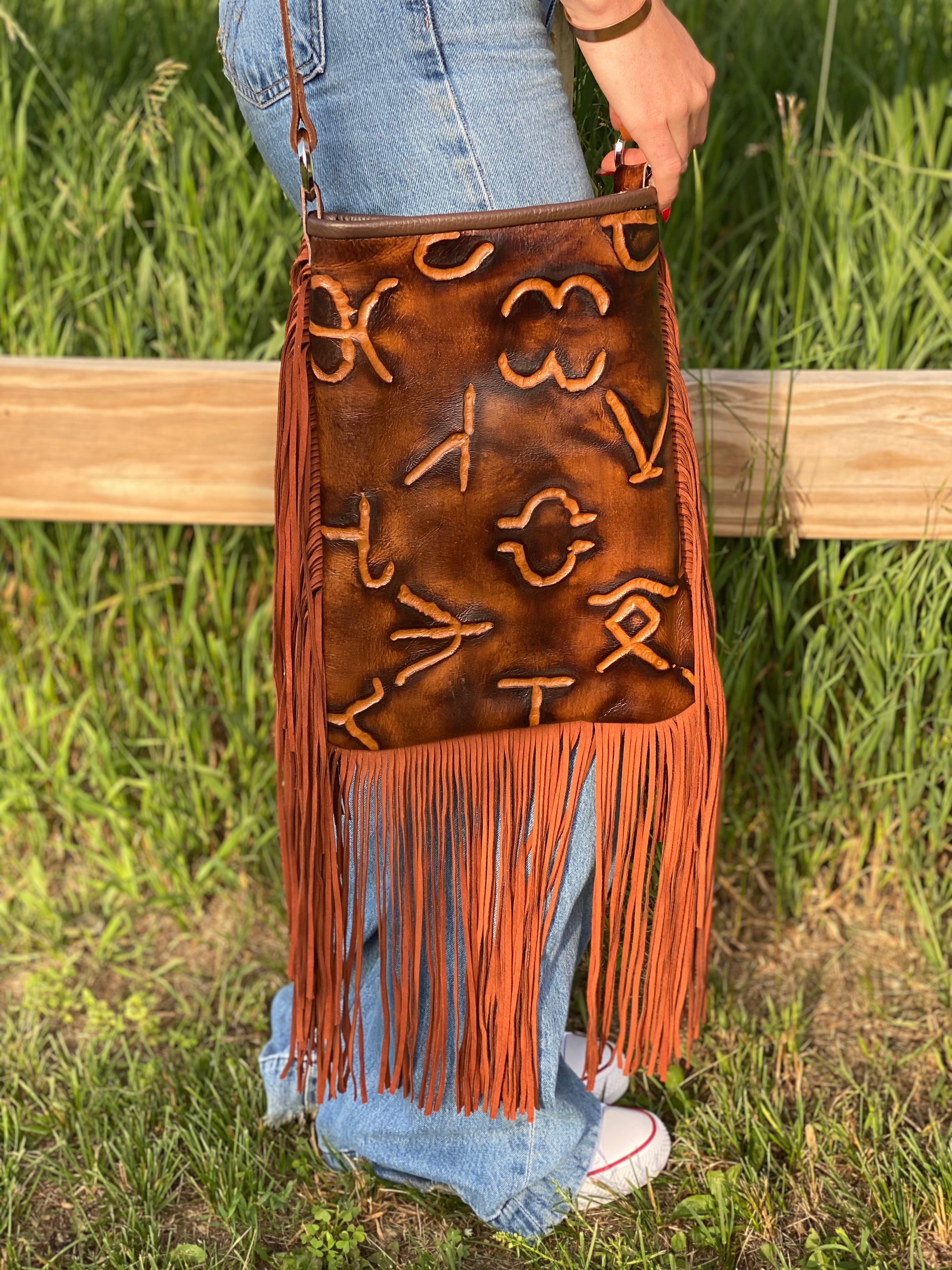 Medium Brown Branded Leather Handbag - Forever Western Boutique