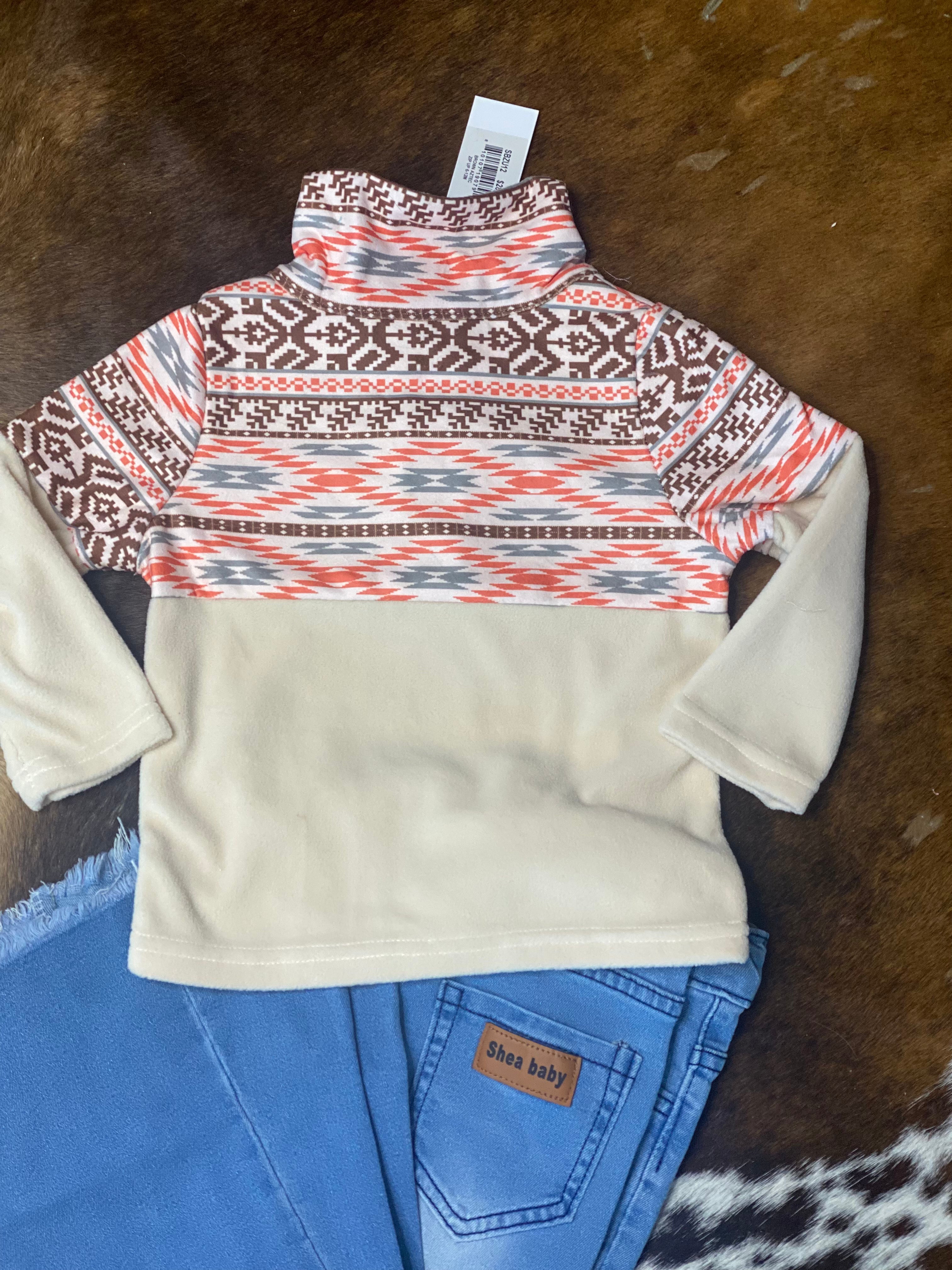 Brown Aztec Fleece Zip Up Sweatshirt - Forever Western Boutique