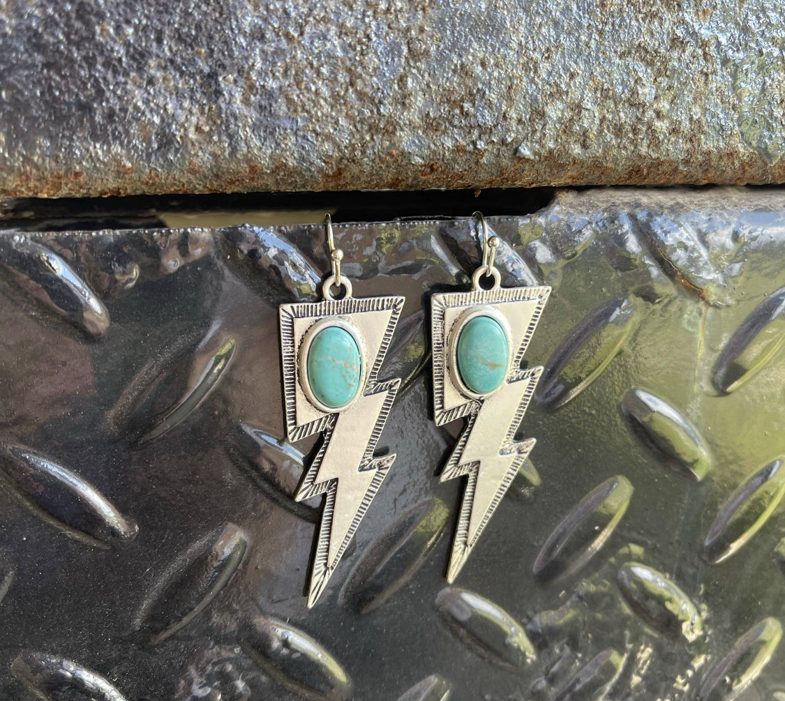 Silver Turquoise Stone Bolt Earrings - Forever Western Boutique
