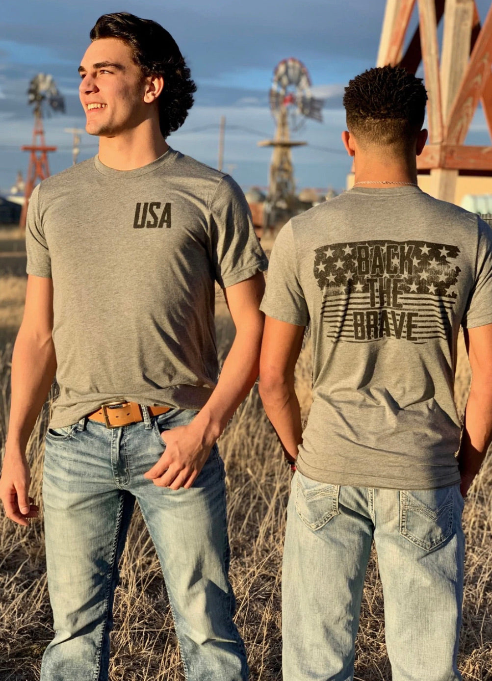 Back The Brave Tee on Grey Triblend - Forever Western Boutique