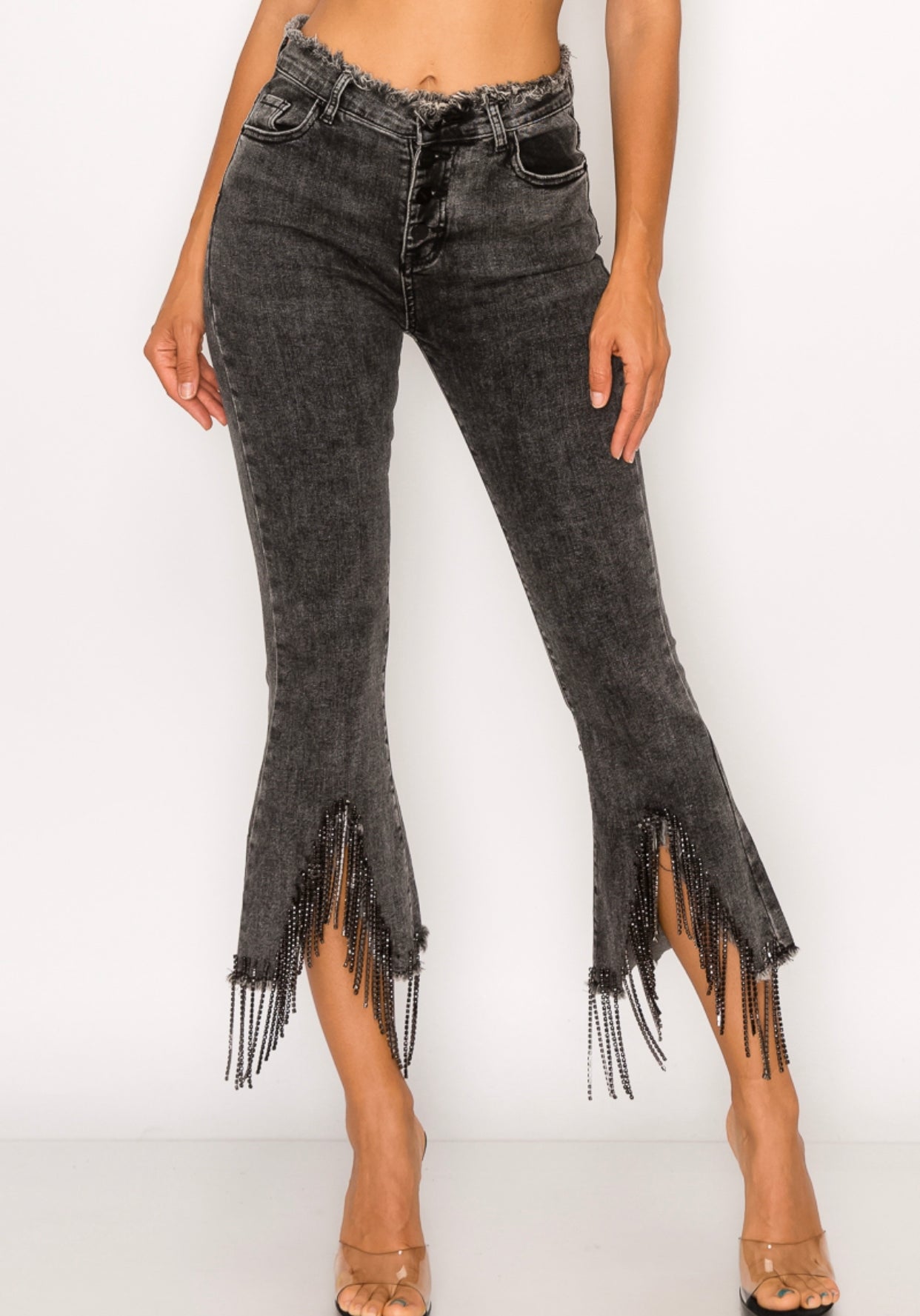 Metal Fringe Denim Pants - Forever Western Boutique